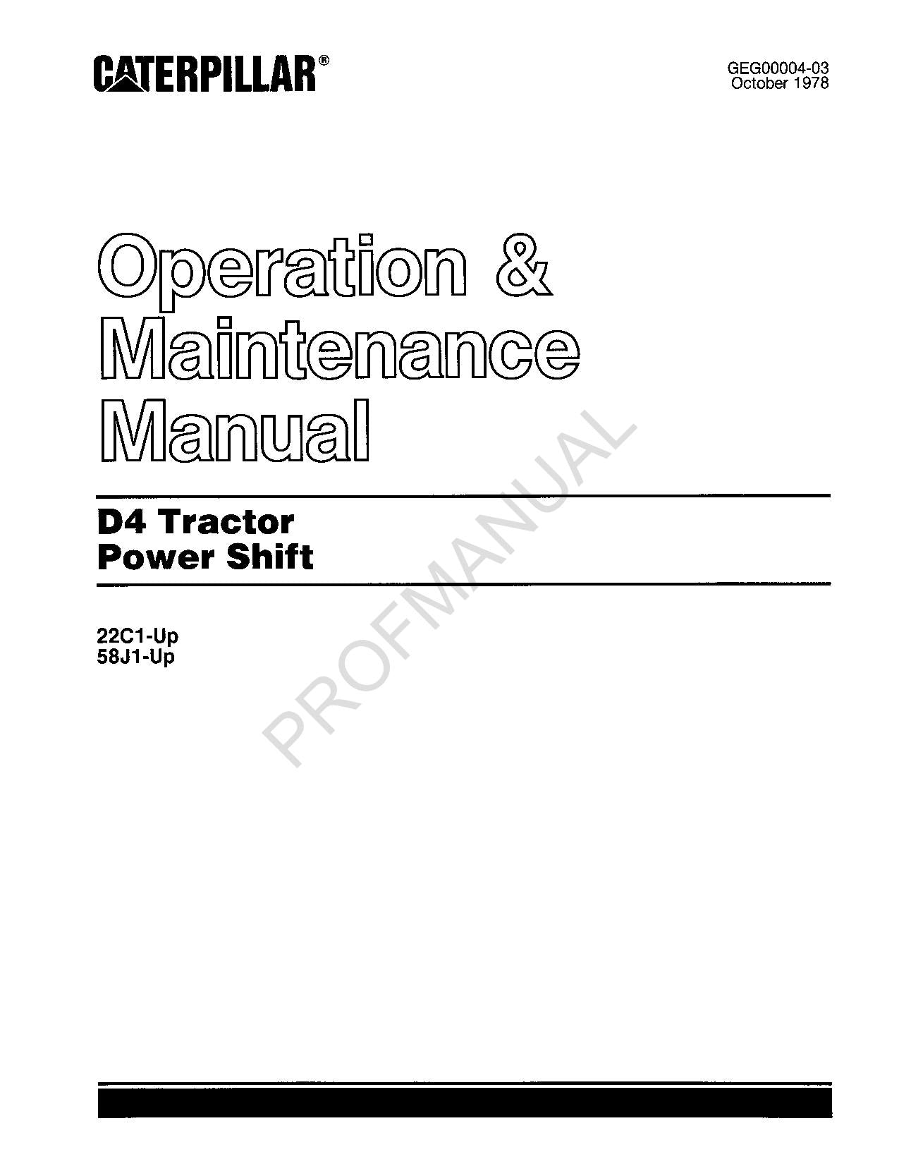 Wartungshandbuch für Power Shift-Bediener des Traktors Caterpillar D4