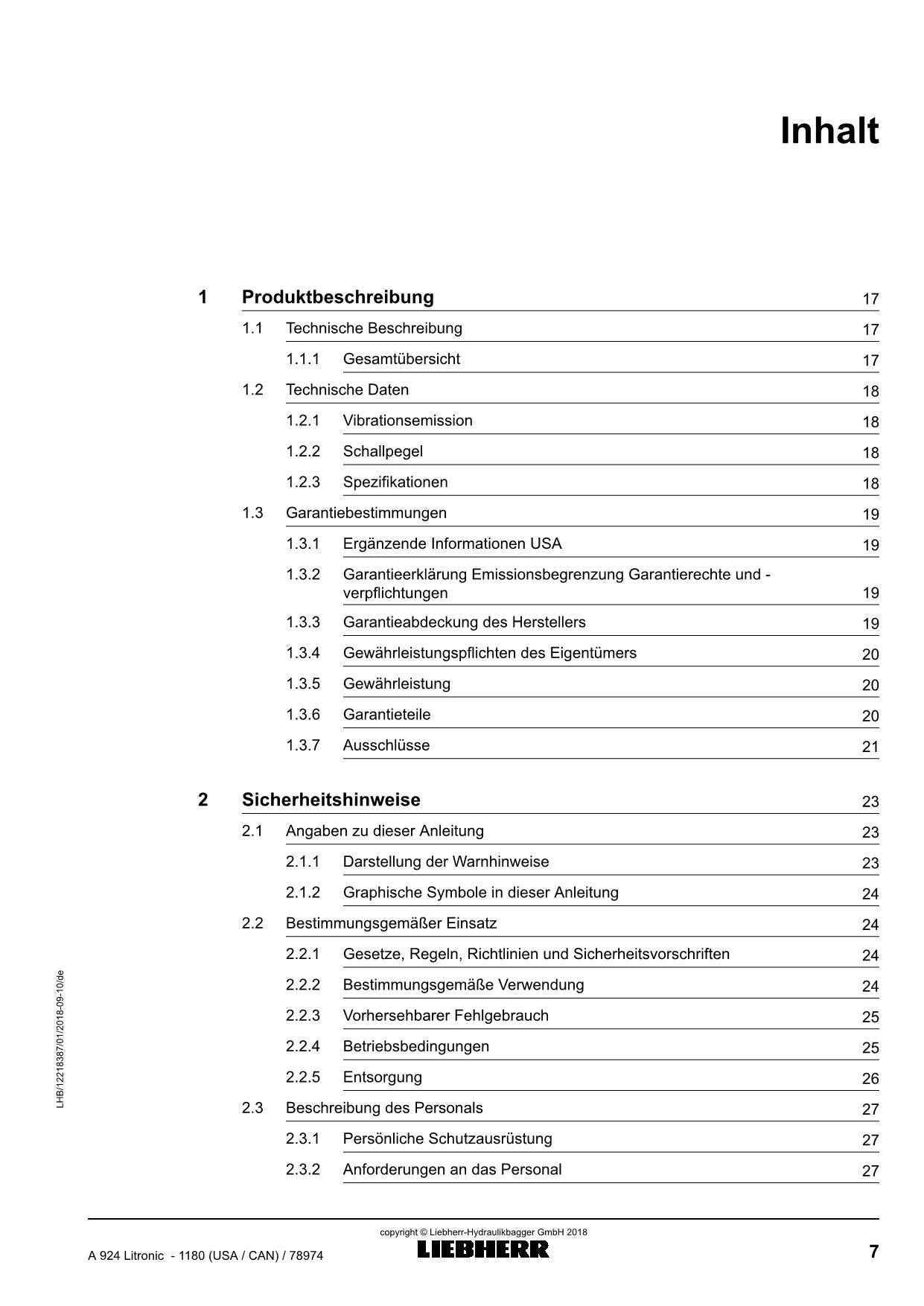 Liebherr A924 Litronic Mobilbagger Betriebsanleitung ser 78974 USA CAN