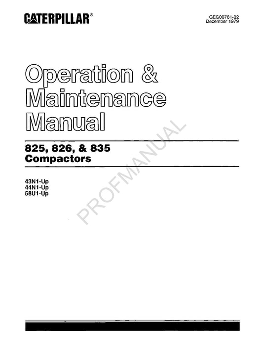 Caterpillar 825 826 835 Compactor Operators Maintenance Manual