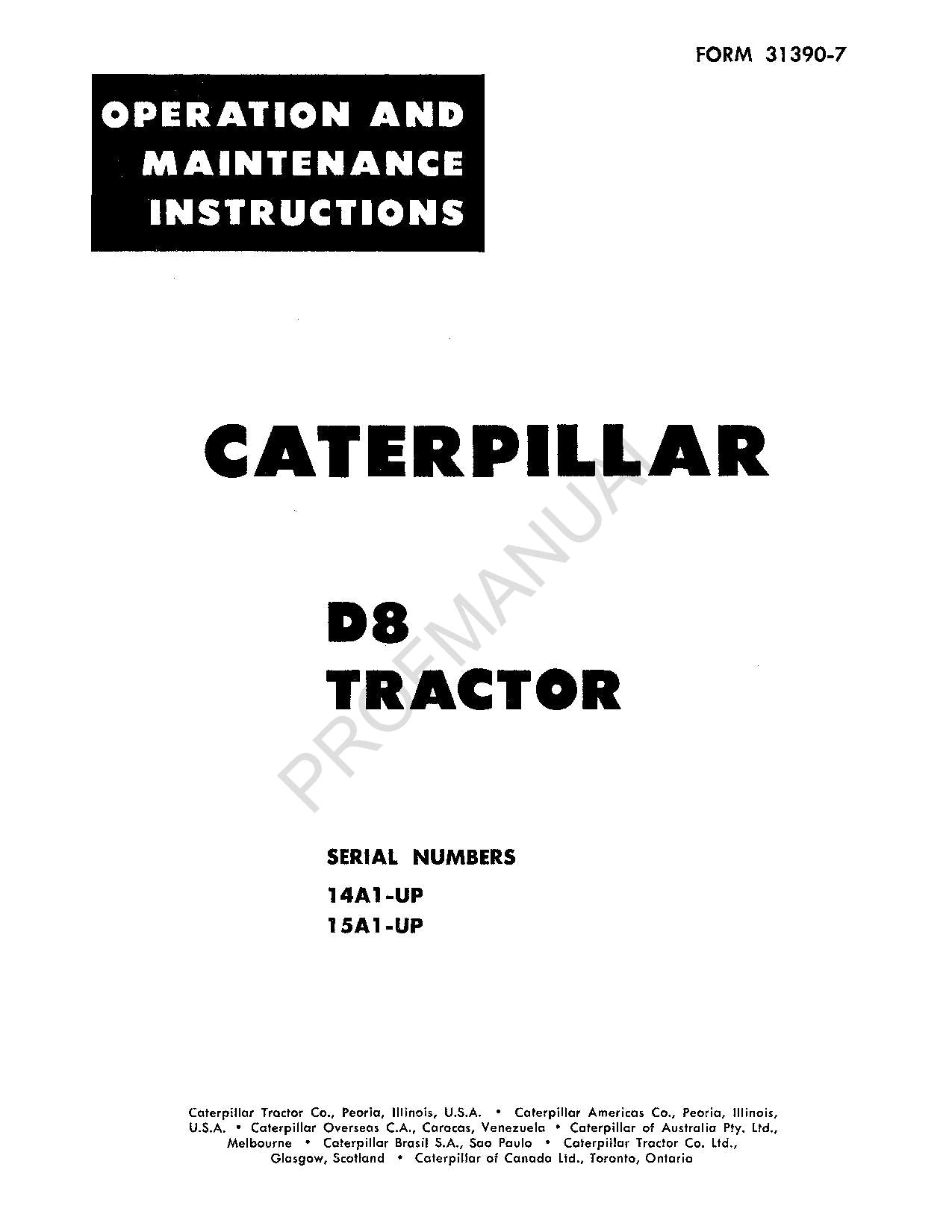 Manuel d'entretien du tracteur Caterpillar D8 00031390FR-CA