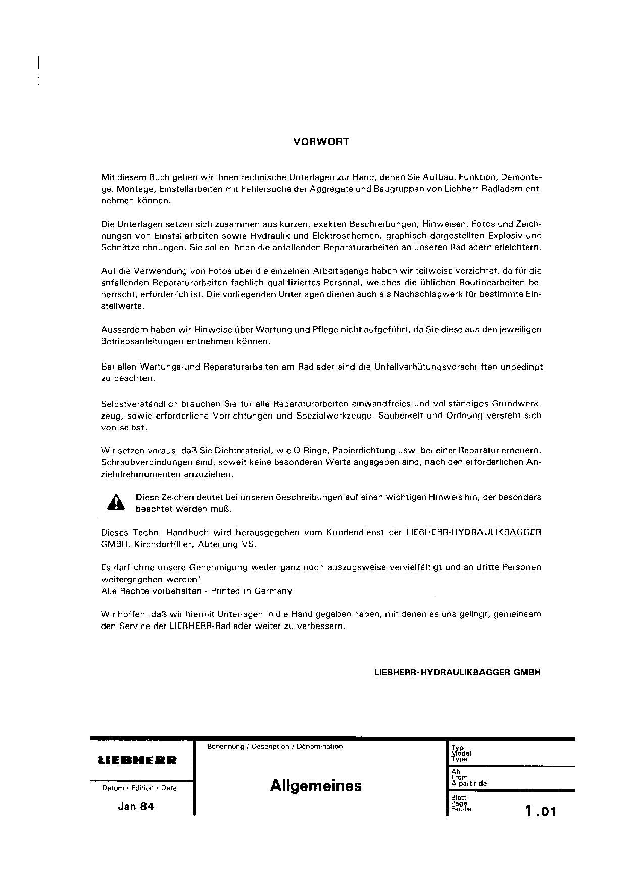 Liebherr L511 L521 L531 L541 Radlader Reparaturhandbuch Werkstatthandbuch