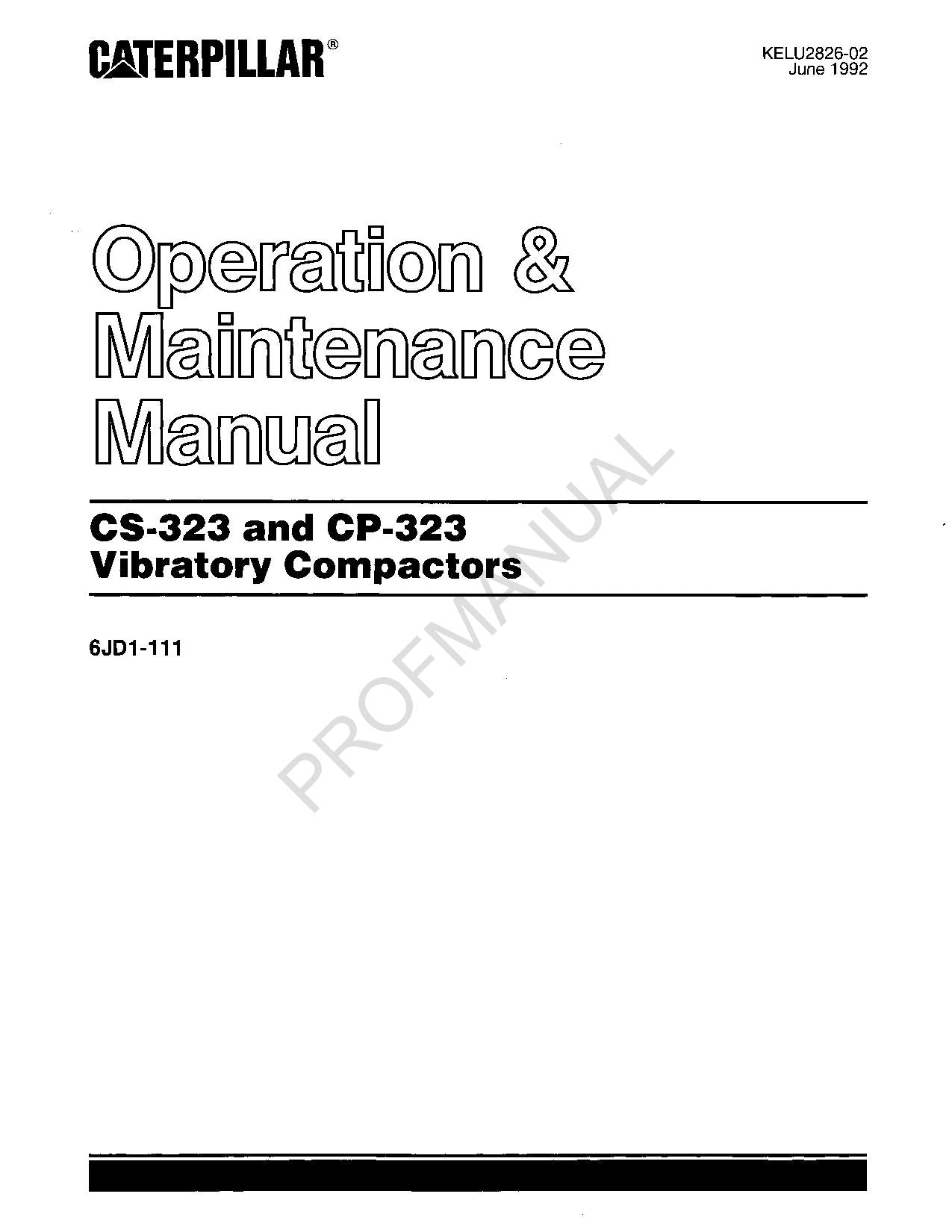 Caterpillar CS 323 CP 323 Vibrationsverdichter Bedienungsanleitung 6JD-111