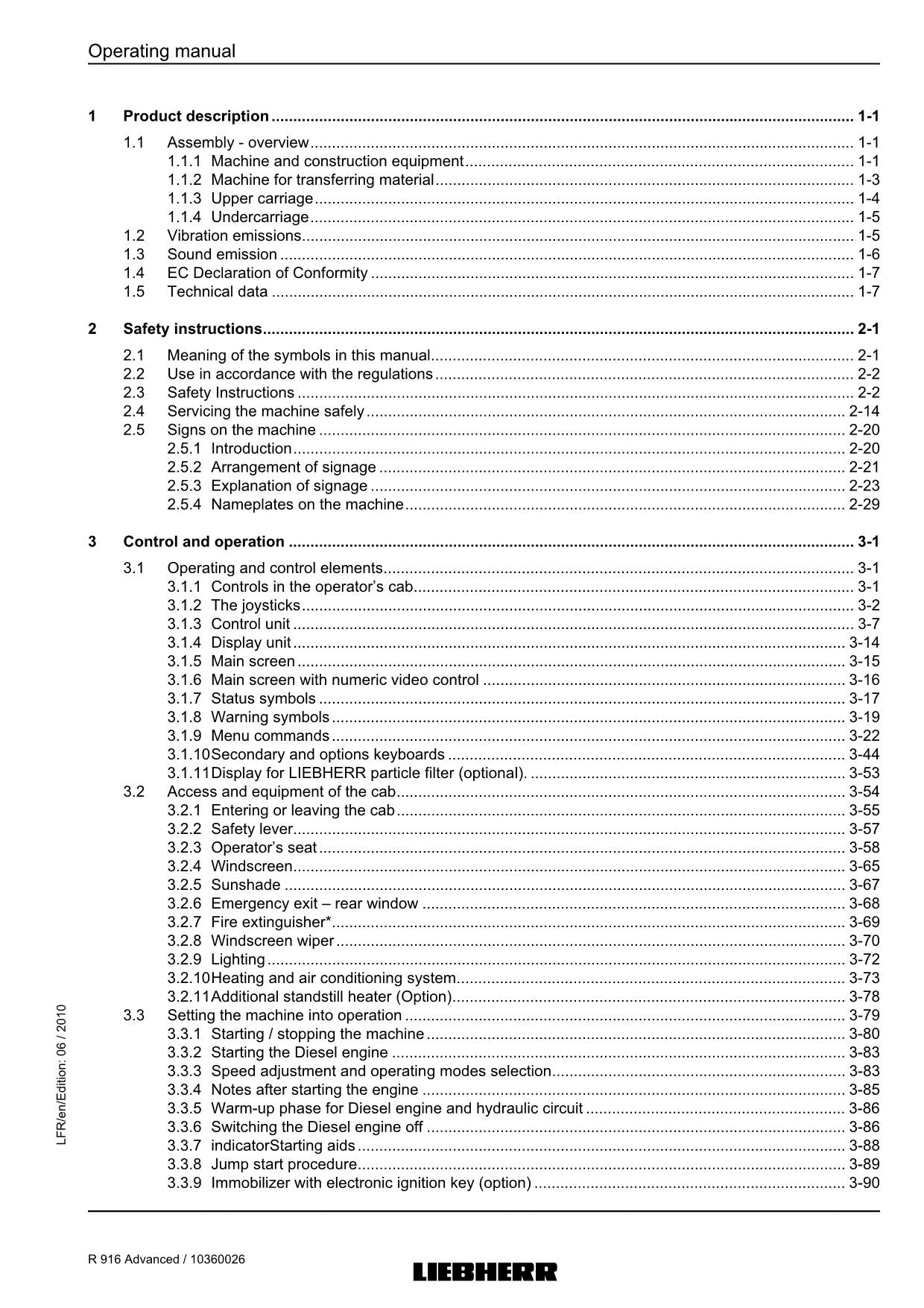 Liebherr R916 Advanced Excavator Operators manual serial 27680