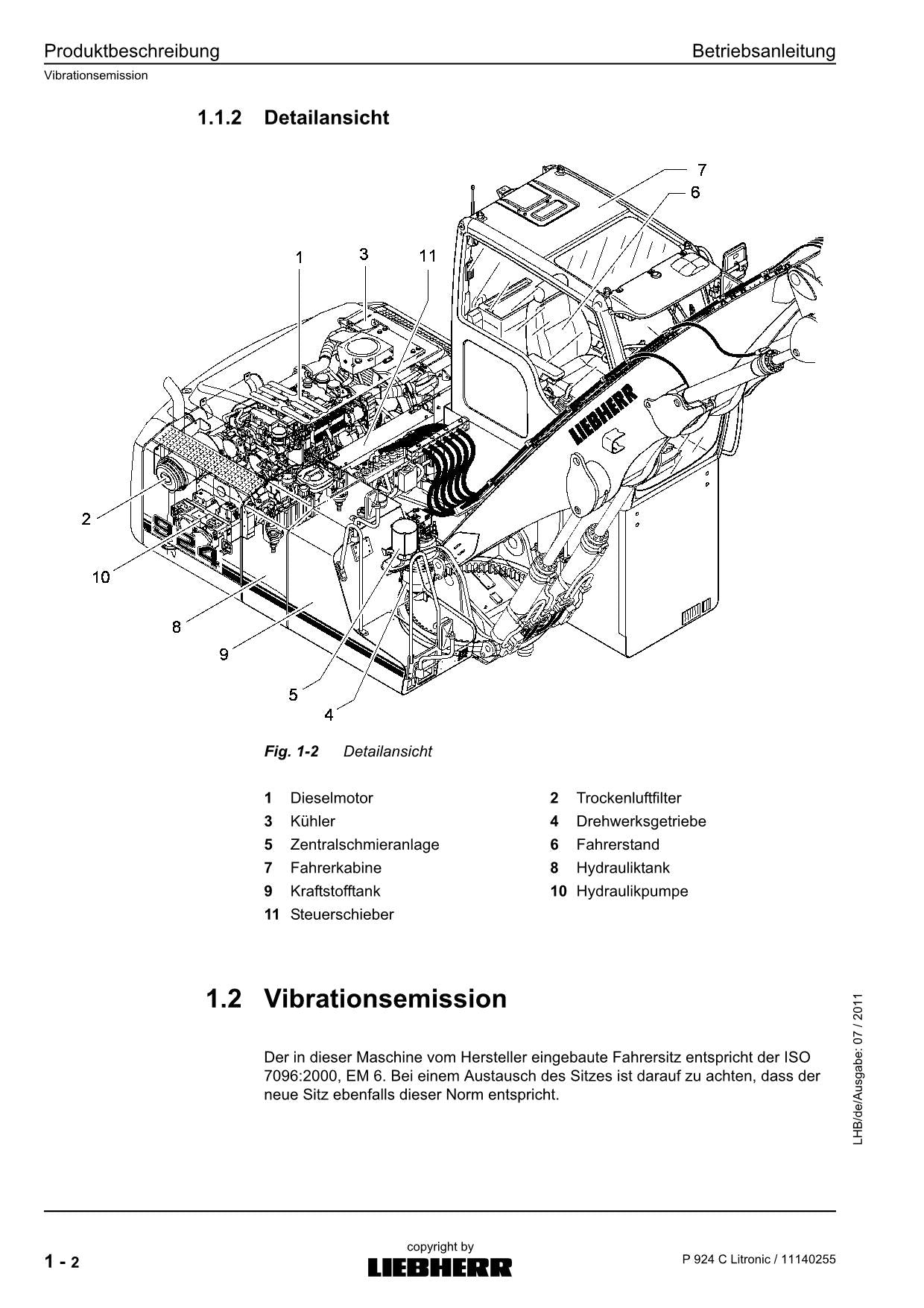 Liebherr P924 C Litronic Hydraulikbagger-Oberwagen Betriebsanleitung 2011