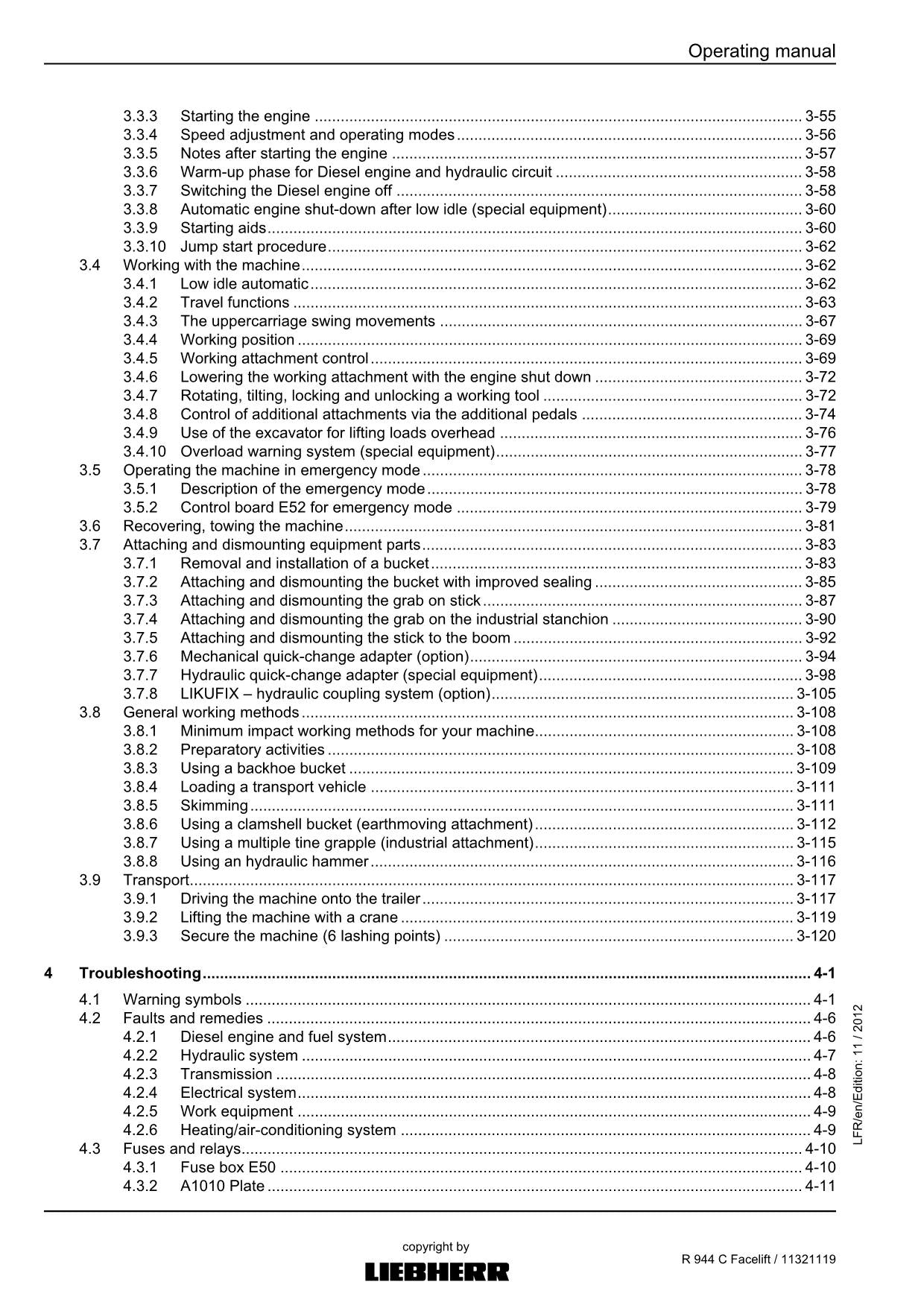 Liebherr R944 C Facelift Excavator Operators manual