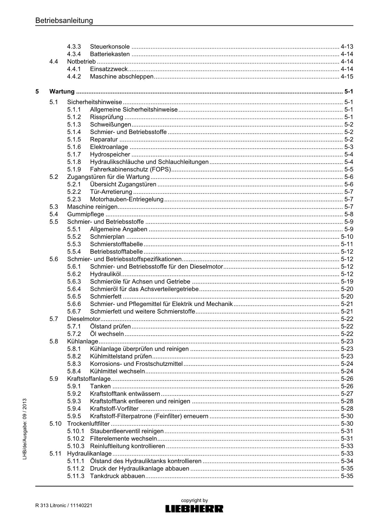 Liebherr R313 Litronic Hydraulikbagger Betriebsanleitung Serie 57082