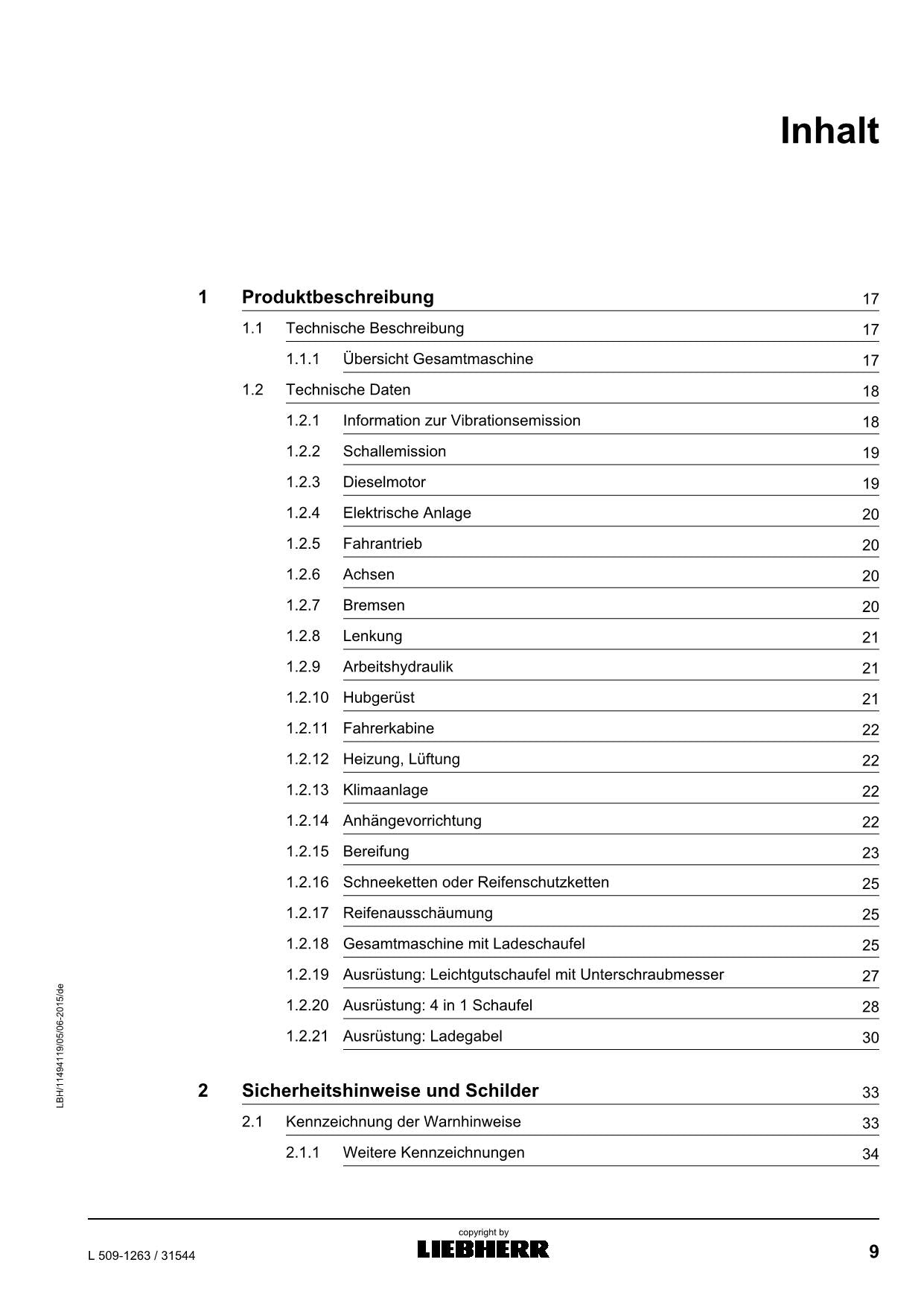 Liebherr L509 Radlader Betriebsanleitung ser 31544