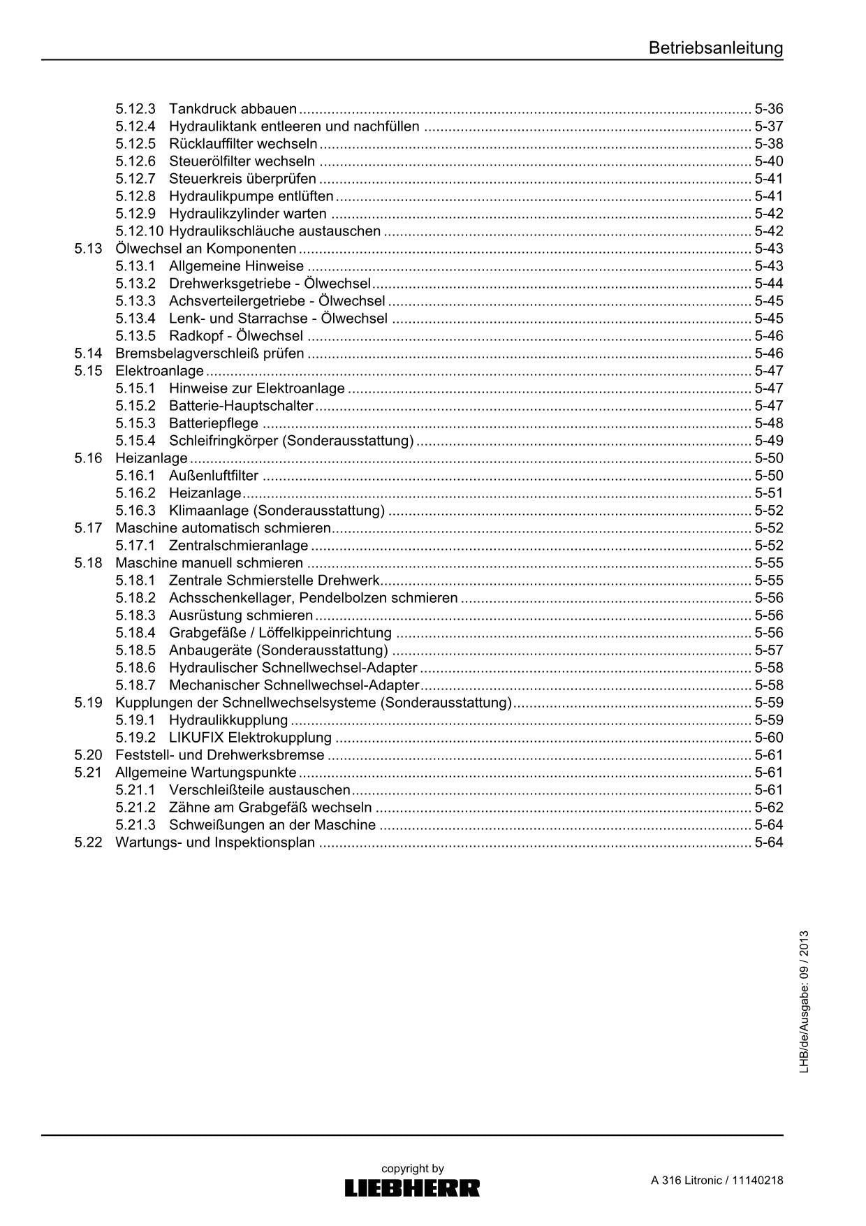 Liebherr A316 Litronic Hydraulikbagger Manuel d'instructions