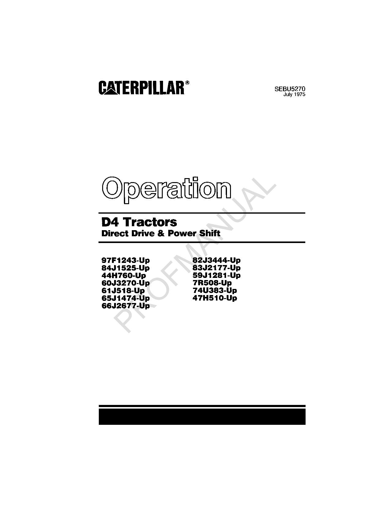 Manuel d'utilisation du tracteur Caterpillar D4 à entraînement direct Power Shift