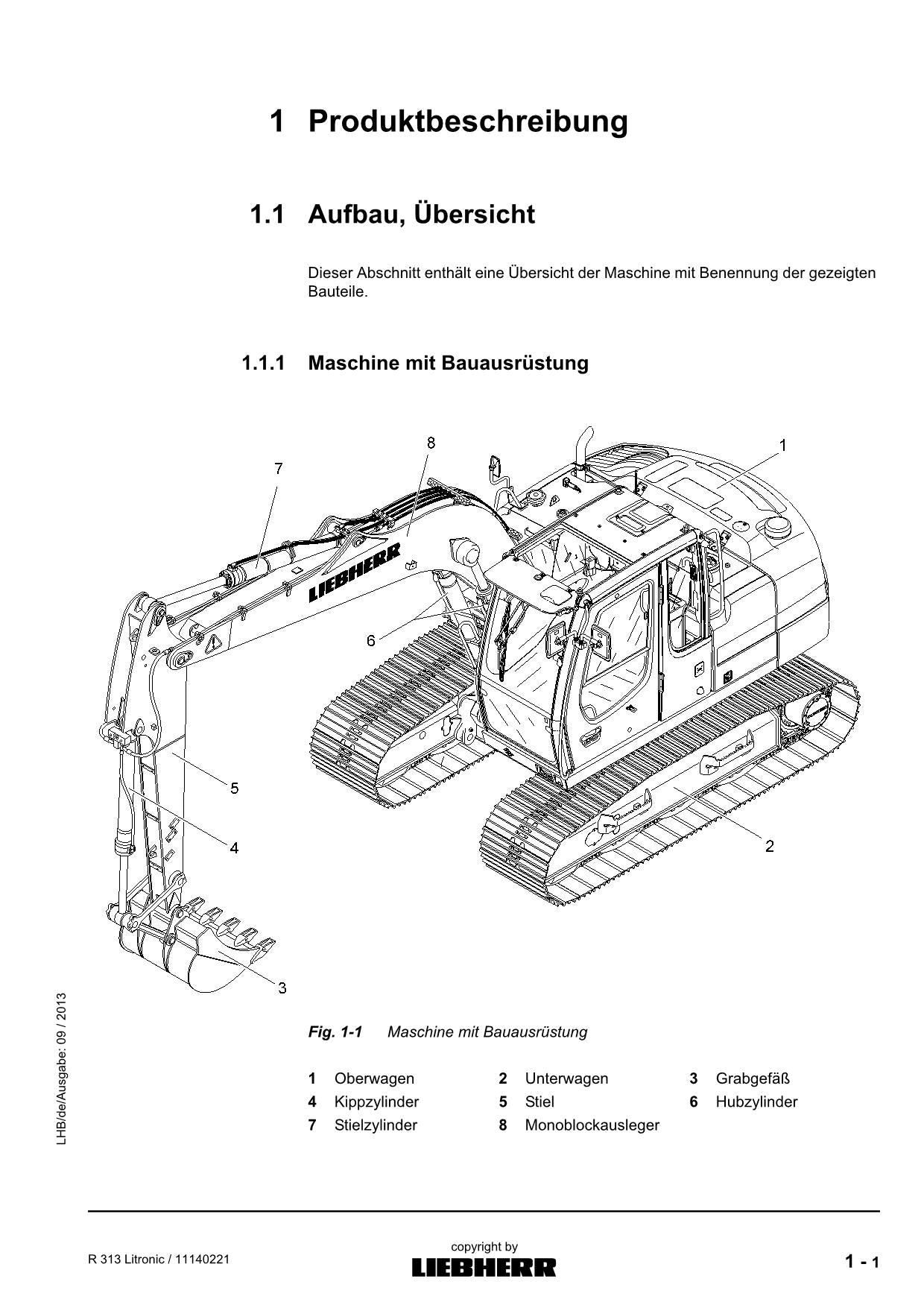 Liebherr R313 Litronic Hydraulikbagger Betriebsanleitung Serie 57082