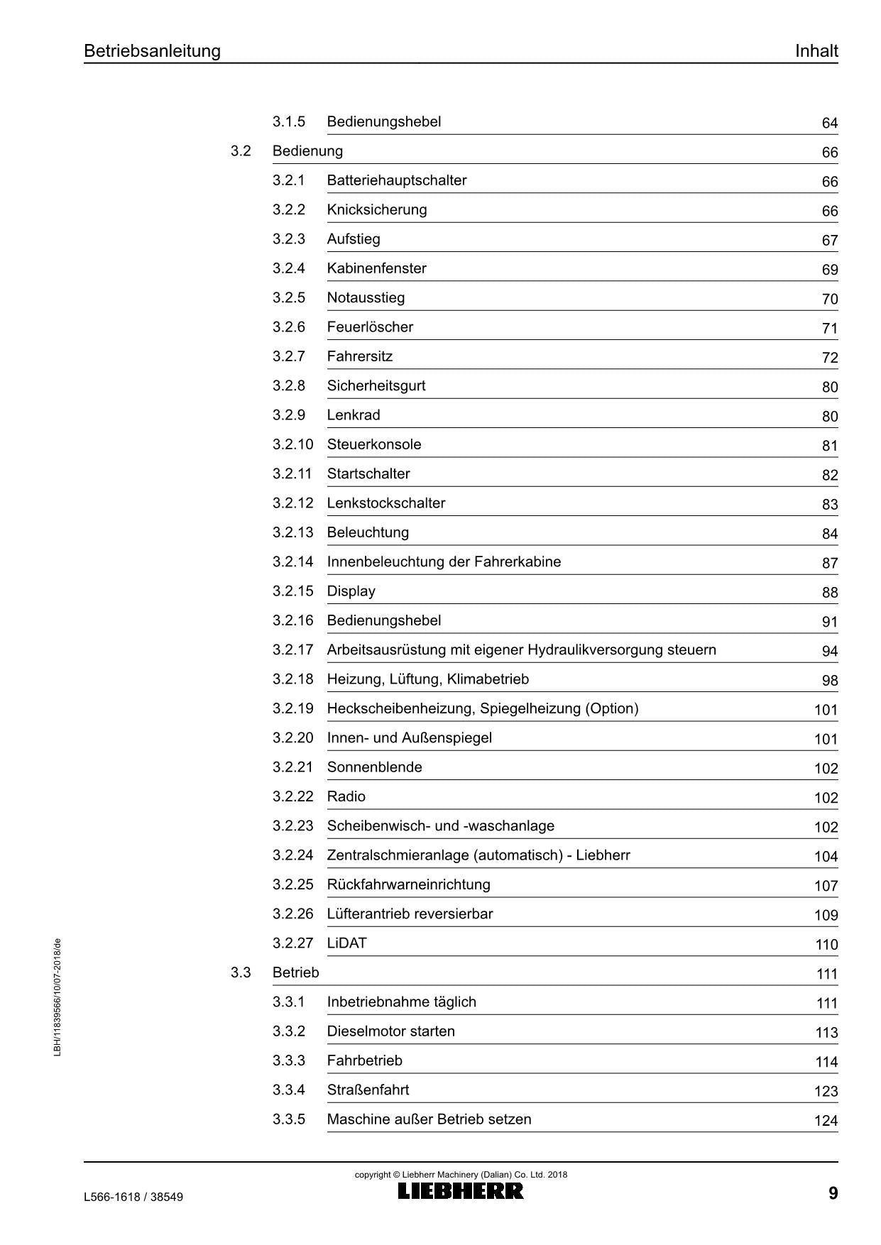 Liebherr L566 Radlader Betriebsanleitung ser 38549