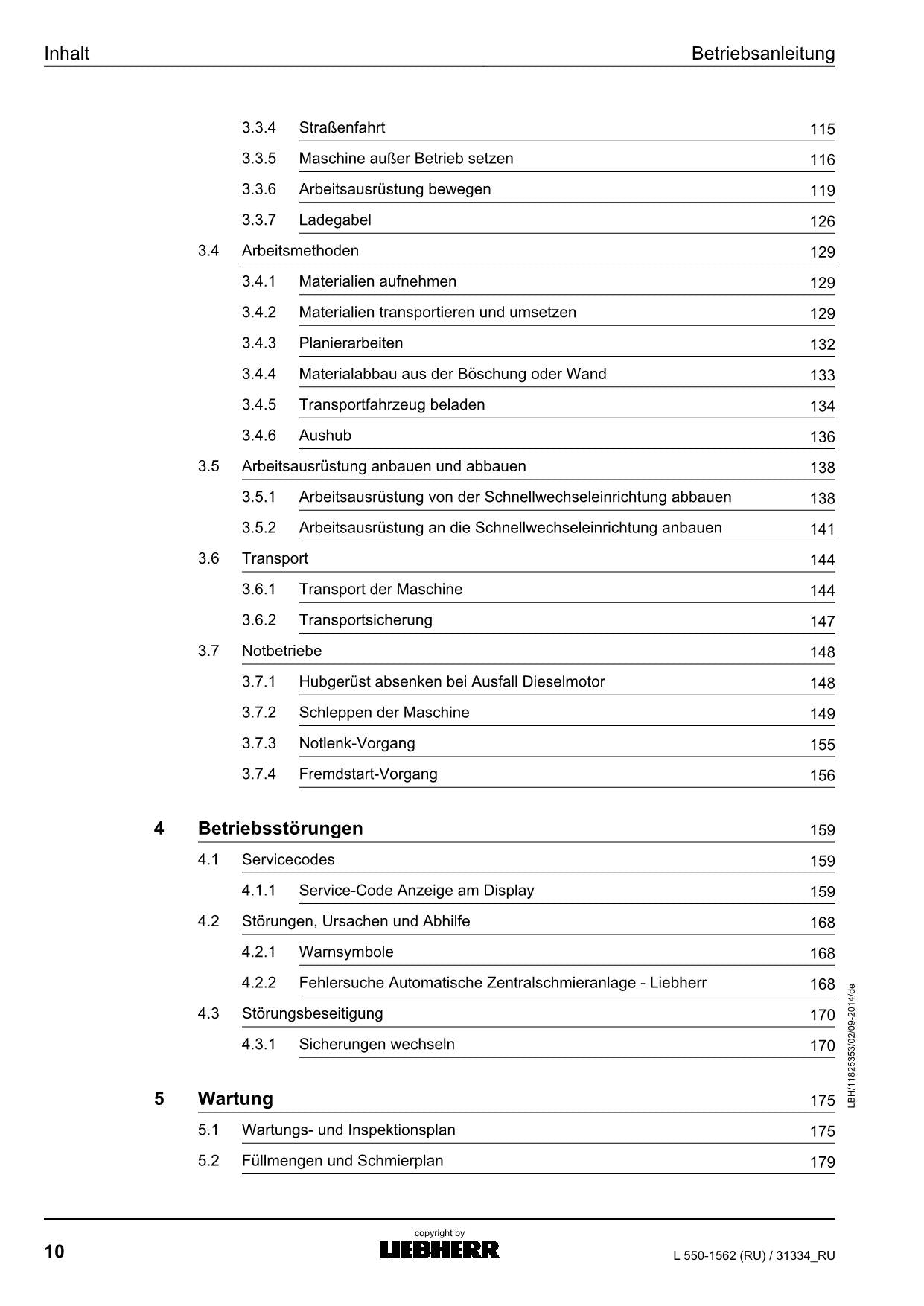 Liebherr L550 RU Radlader Betriebsanleitung ser 31334