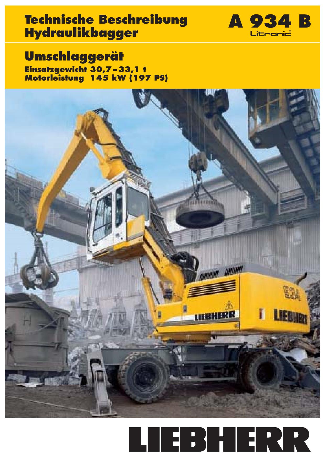 Liebherr A934 B A934 B-HD Litronic Bagger Betriebsanleitung Wartungsan ...