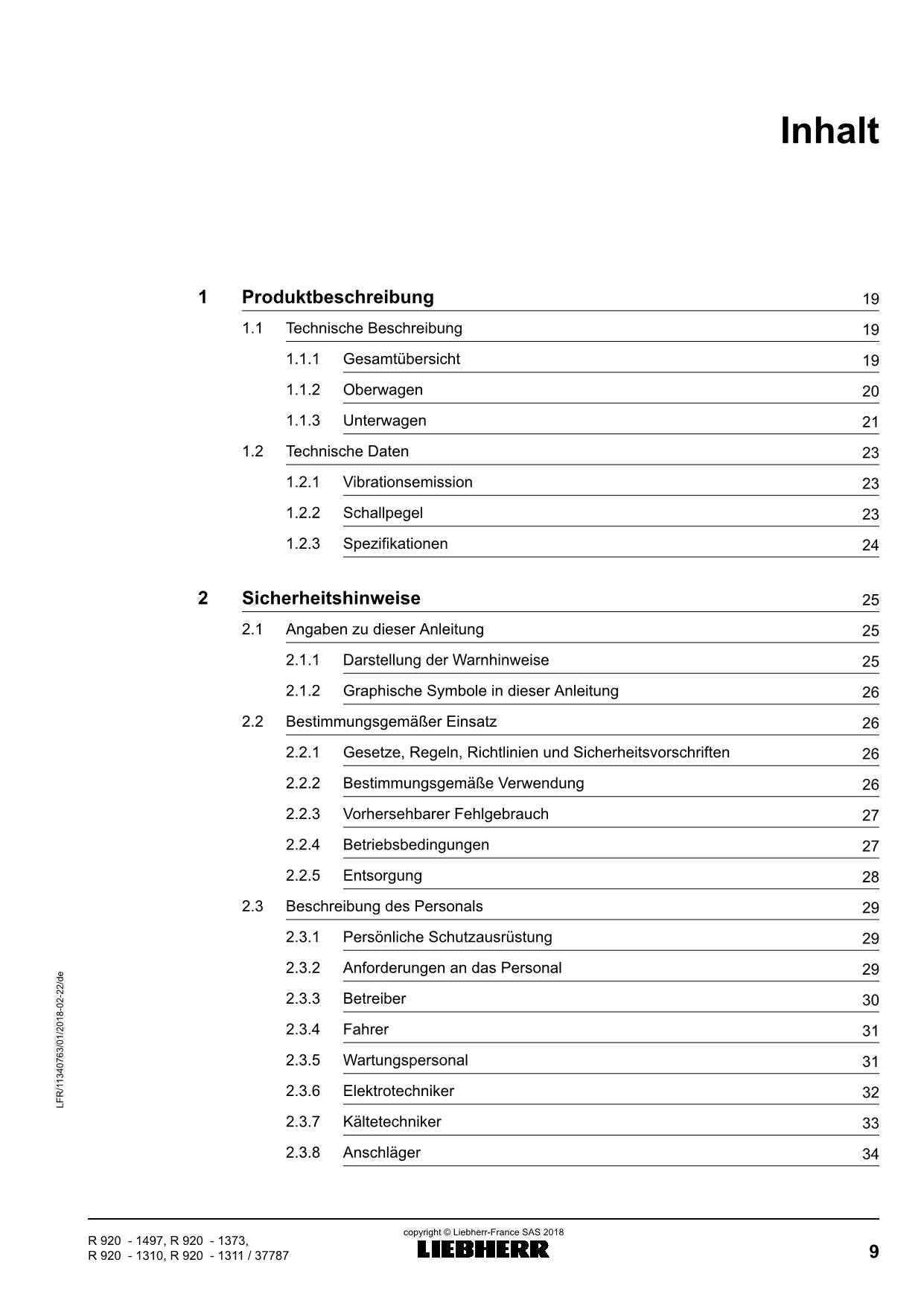 Liebherr R920 Hydraulikbagger Manuel d'instructions