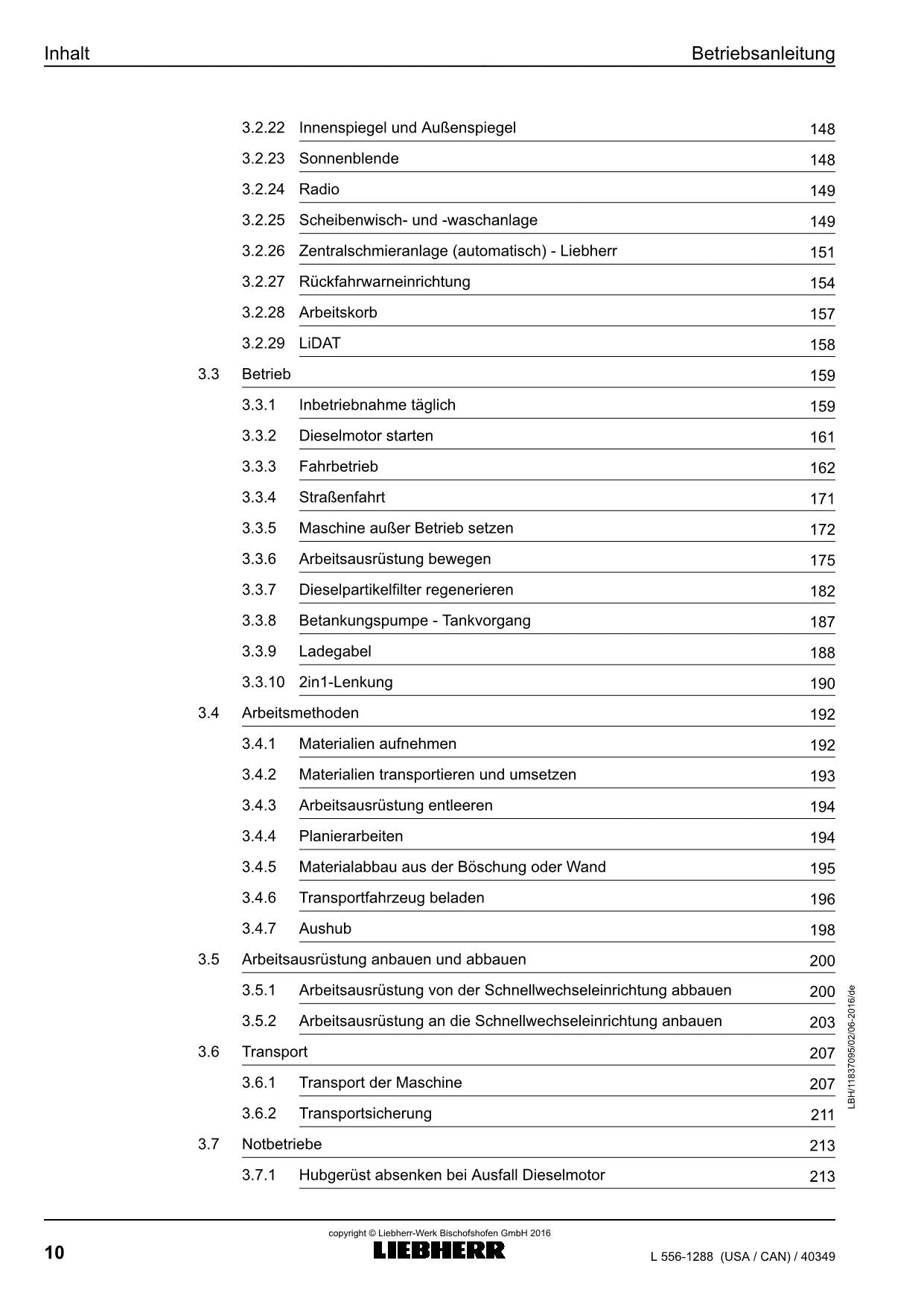 Liebherr L556 USACAN Radlader Betriebsanleitung ser 40349