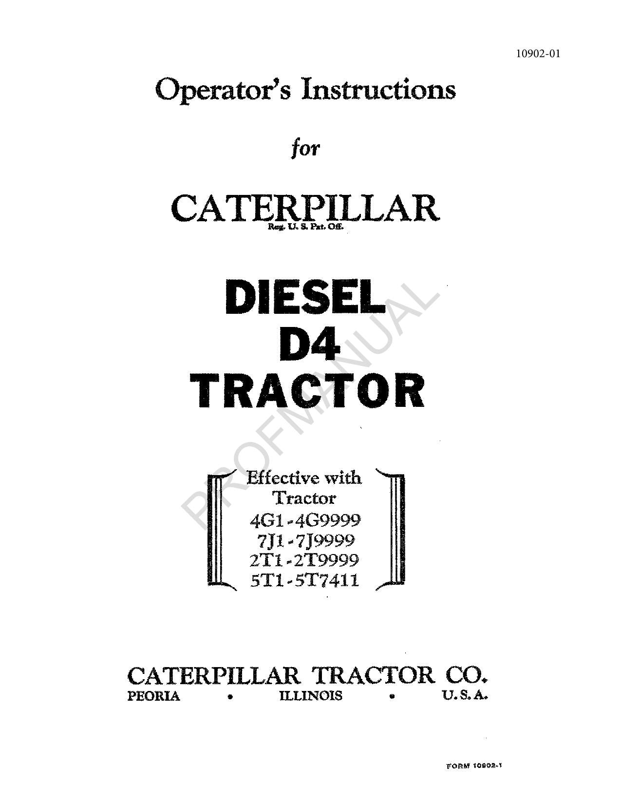 Bedienungsanleitung für den Caterpillar Diesel D4-Traktor 2T1-Up 5T1-7411 7J1-Up 4G1-Up