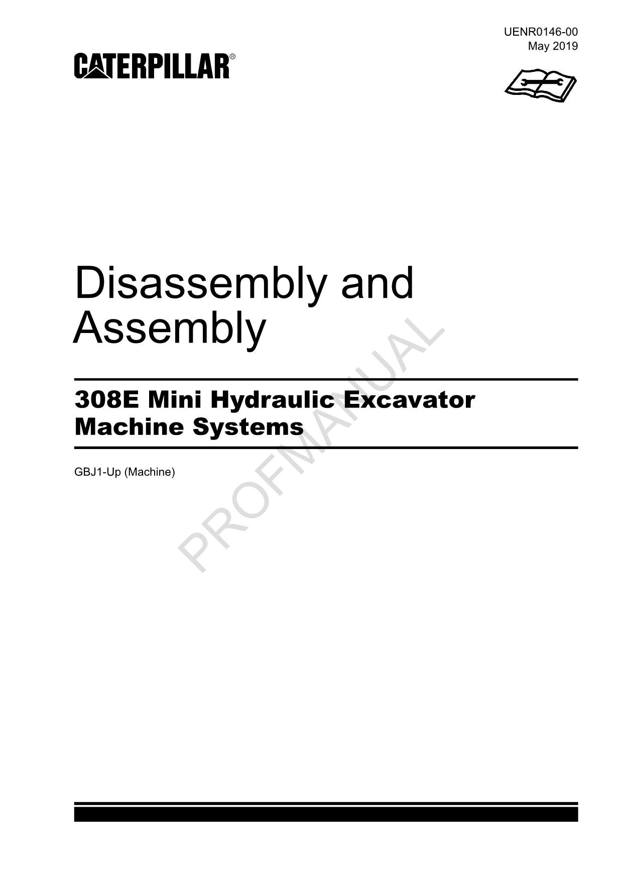 Manuel d'entretien de l'excavatrice Caterpillar 308E Démontage et assemblage GBJ1-Up