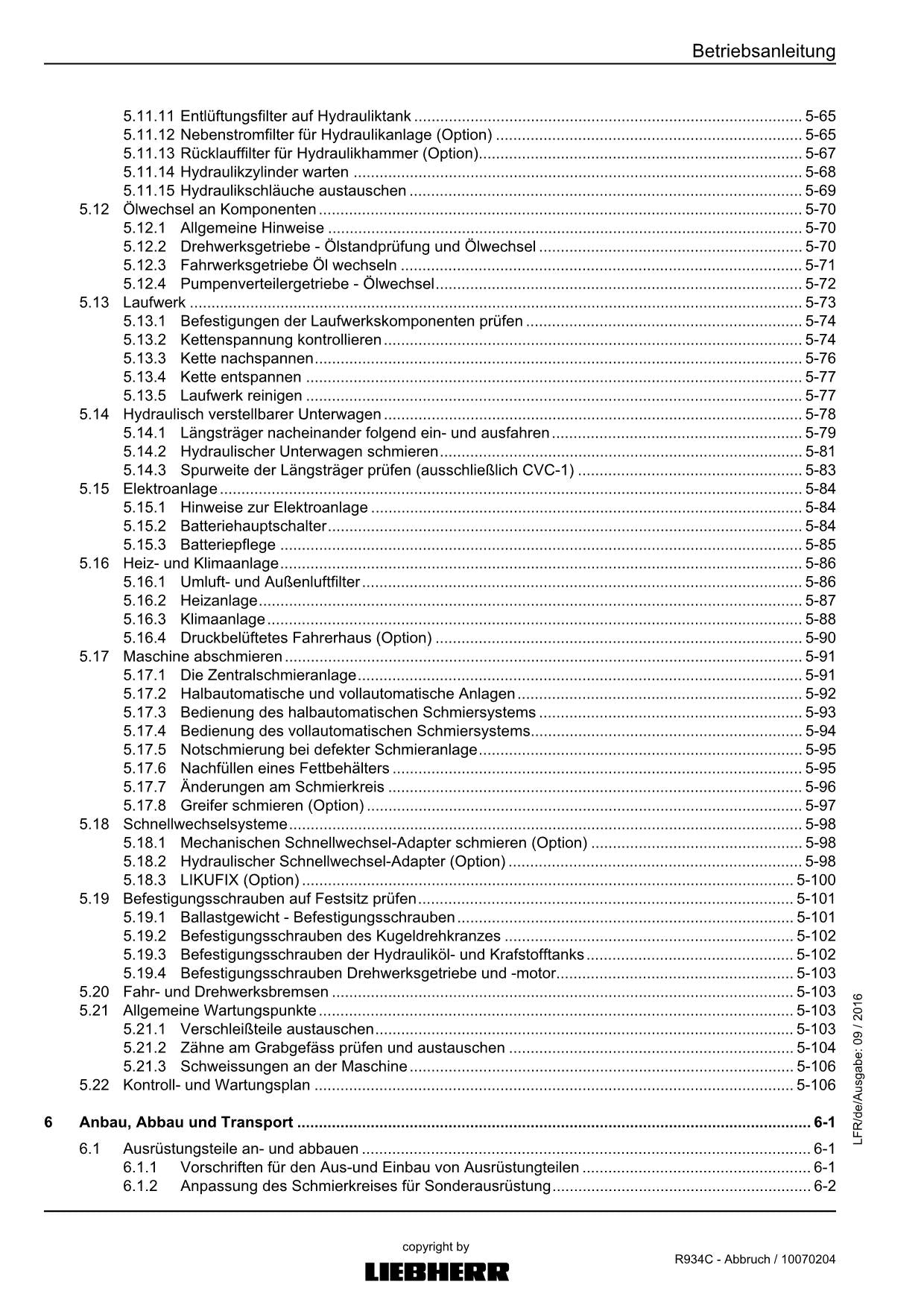 Liebherr R934C Abbruch 30761 Hydraulikbagger Betriebsanleitung