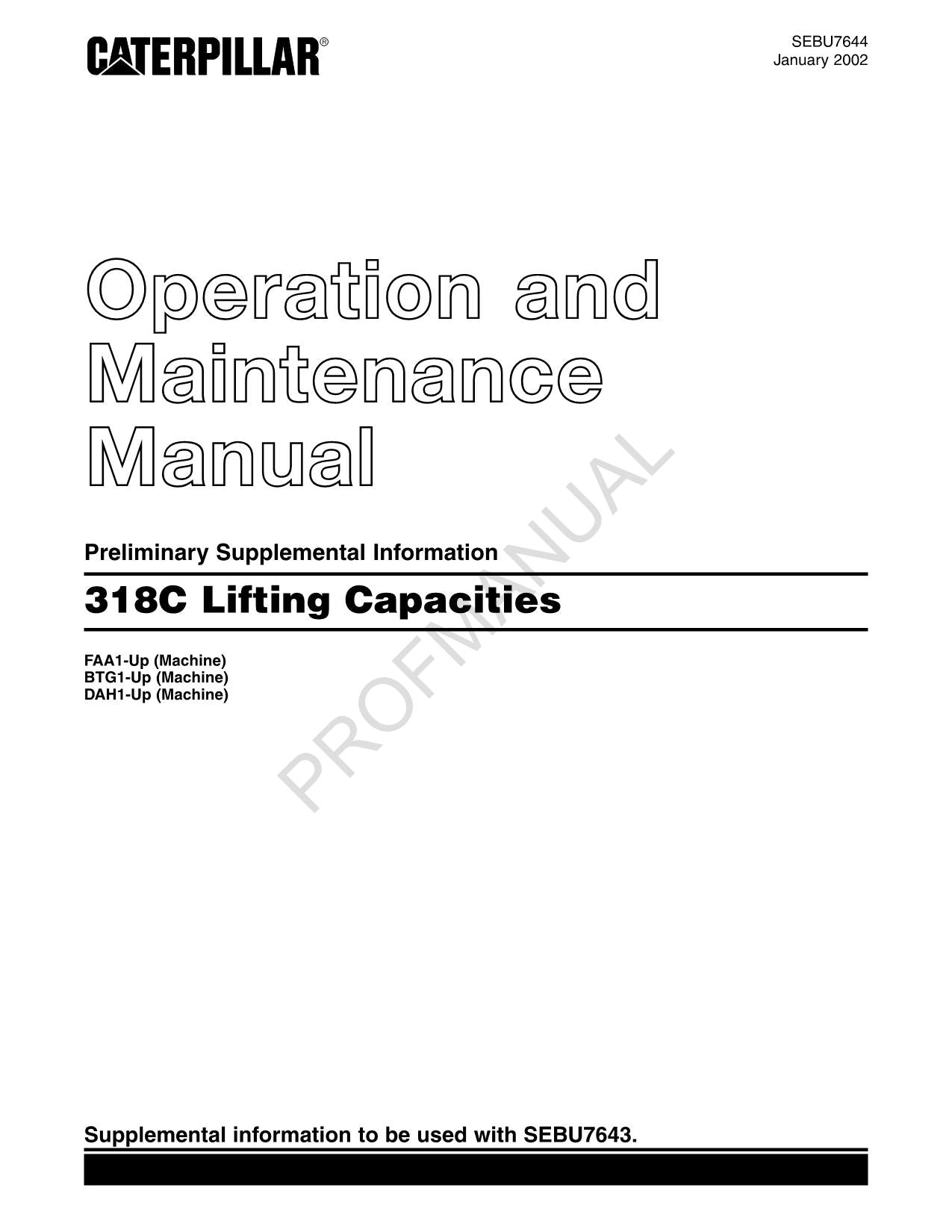 Caterpillar 318C - Hebekapazitäten - Bediener-Wartungshandbuch