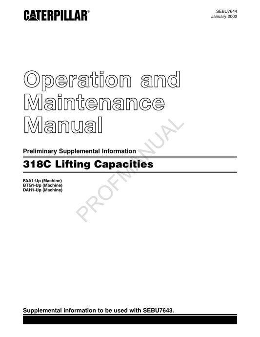 Caterpillar 318C - Hebekapazitäten - Bediener-Wartungshandbuch