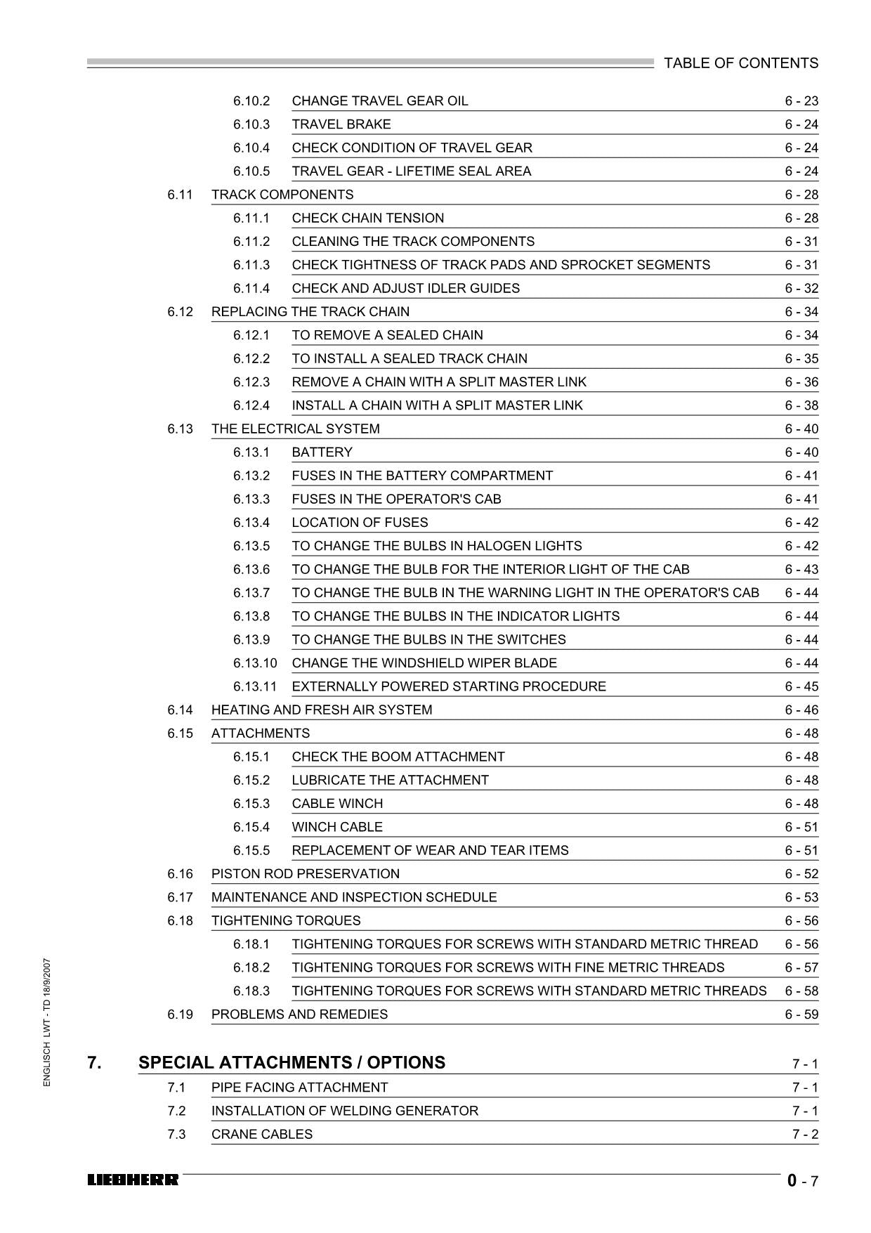 Liebherr RL42 B Litronic Pipe Layer Operators manual