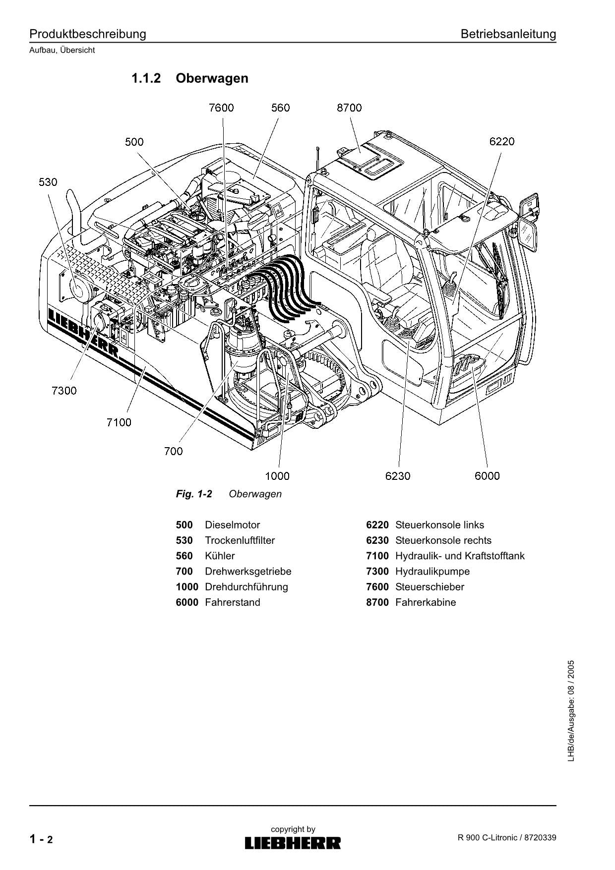 Liebherr R900 C-Litronic Hydraulikbagger Betriebsanleitung Serie 25621