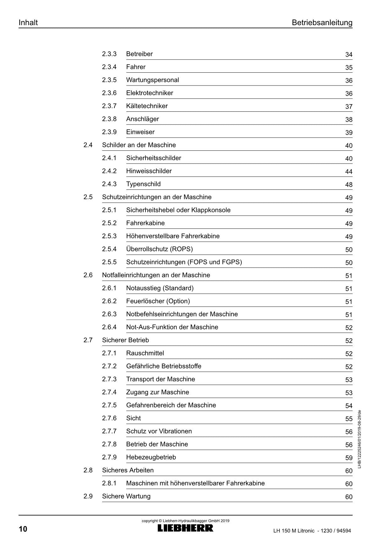 Liebherr LH150 M Litronic Materialumschlaggerät Betriebsanleitung 2019