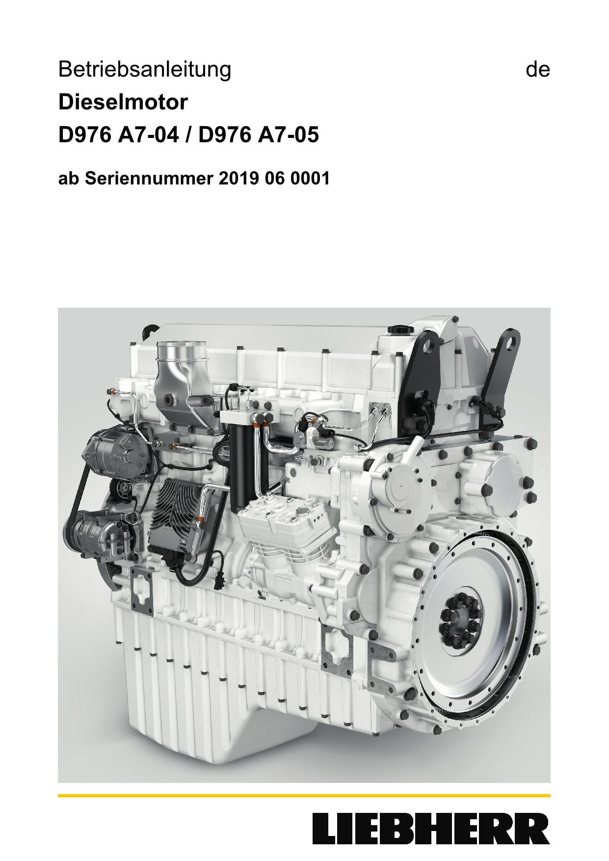 Liebherr D976 A7-04 D976 A7-05 Moteur diesel Manuel d'instructions