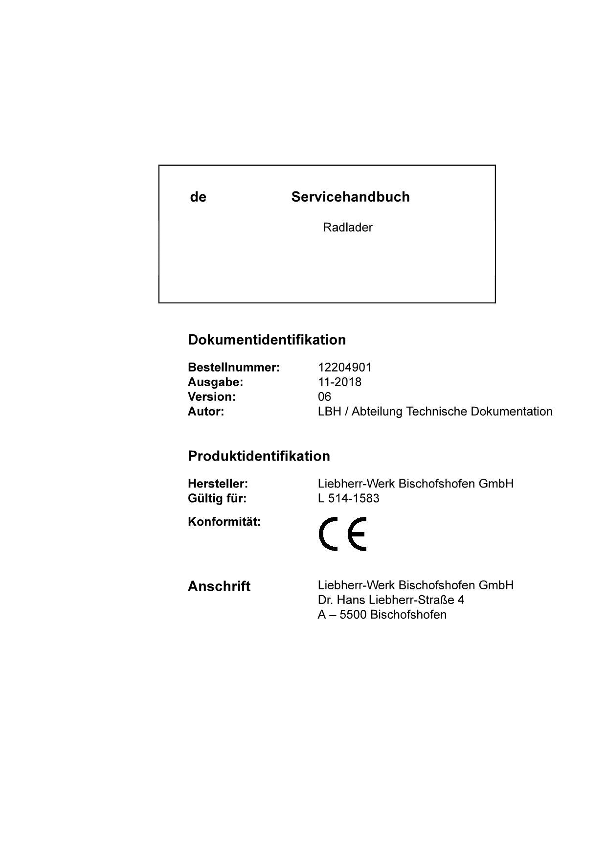 Liebherr L514 1583 Radlader Reparaturhandbuch Werkstatthandbuch