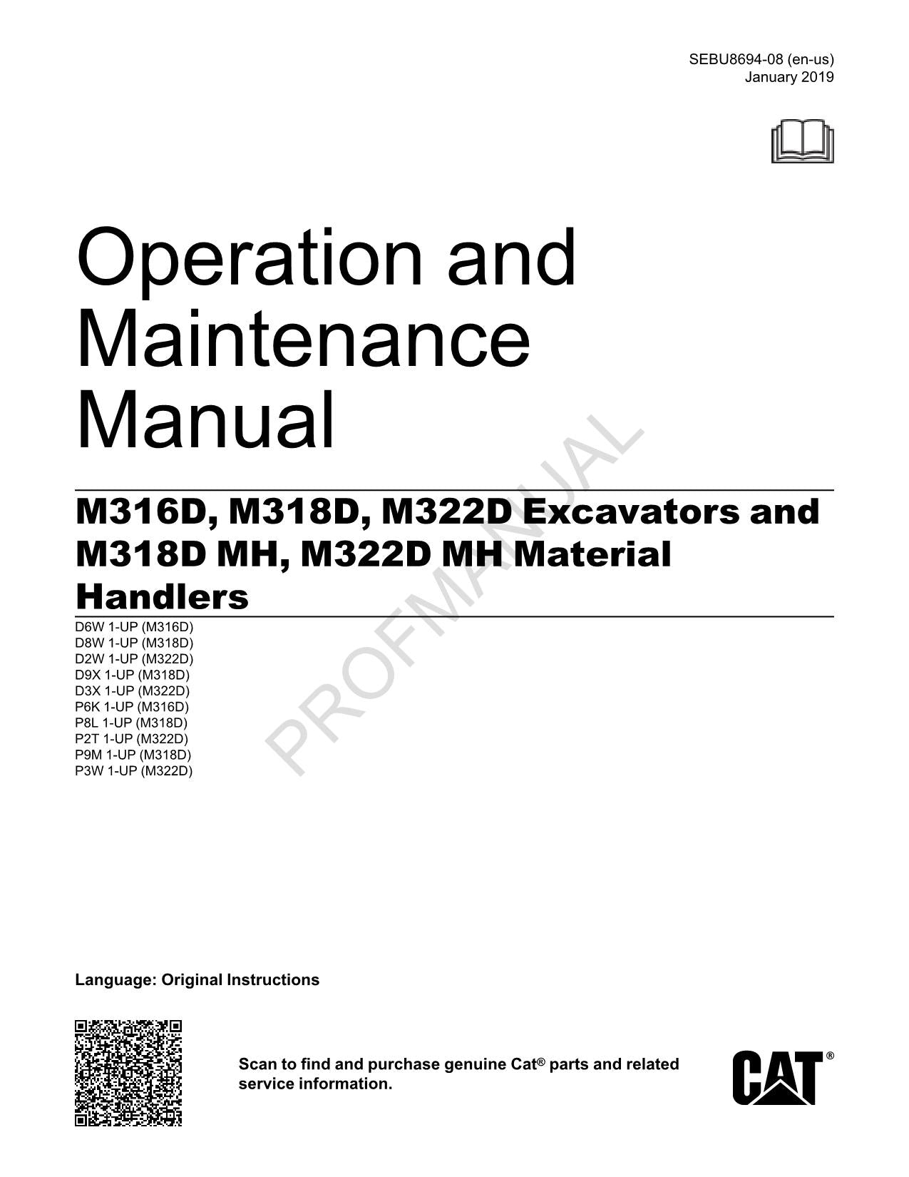 Manuel d'entretien des excavatrices Caterpillar M316D M318D M322D