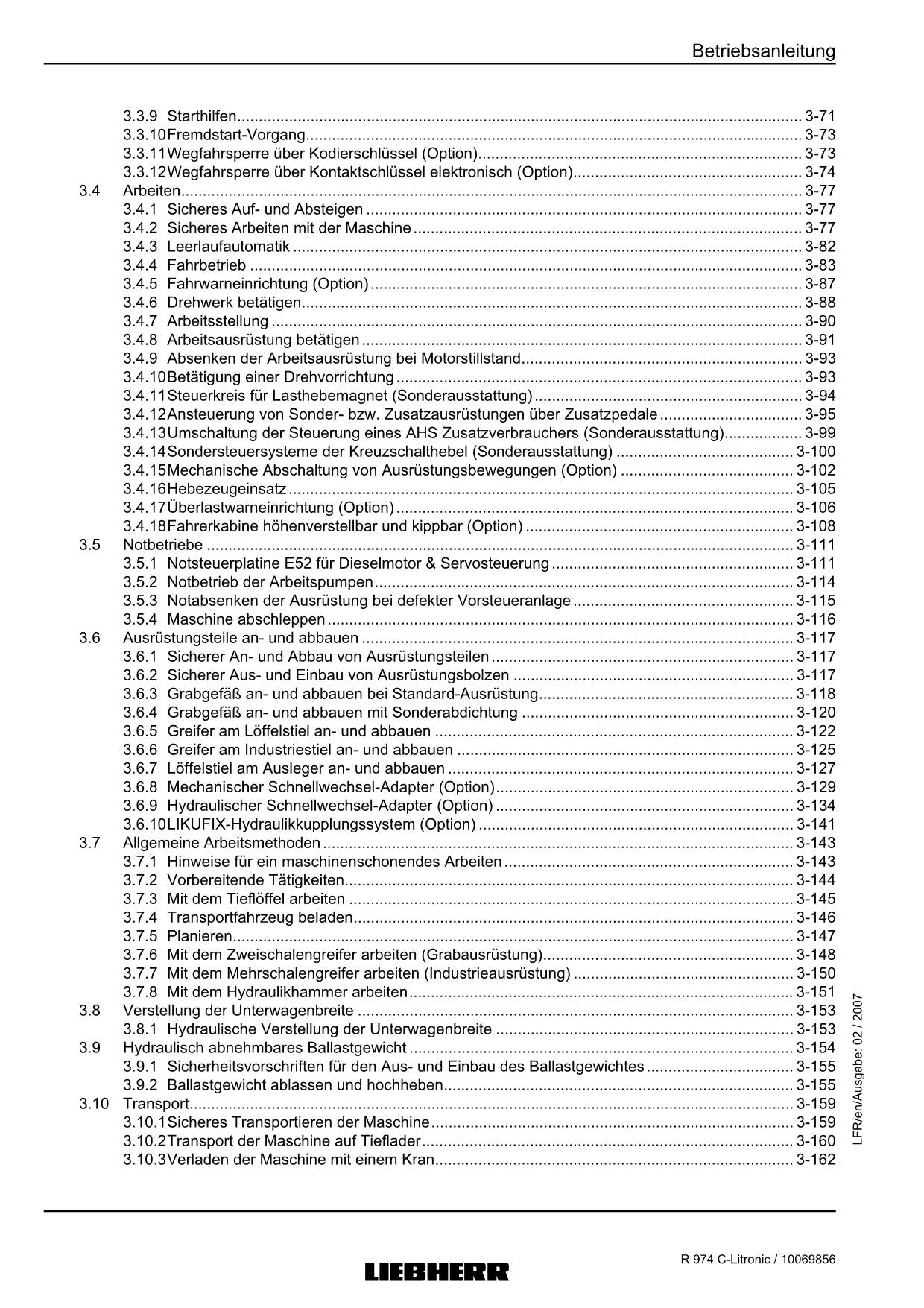 Liebherr R974 C Litronic Hydraulikbagger Betriebsanleitung ser 15259