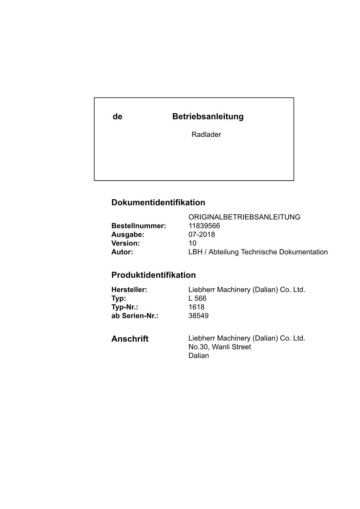 Liebherr L566 Radlader Betriebsanleitung ser 38549