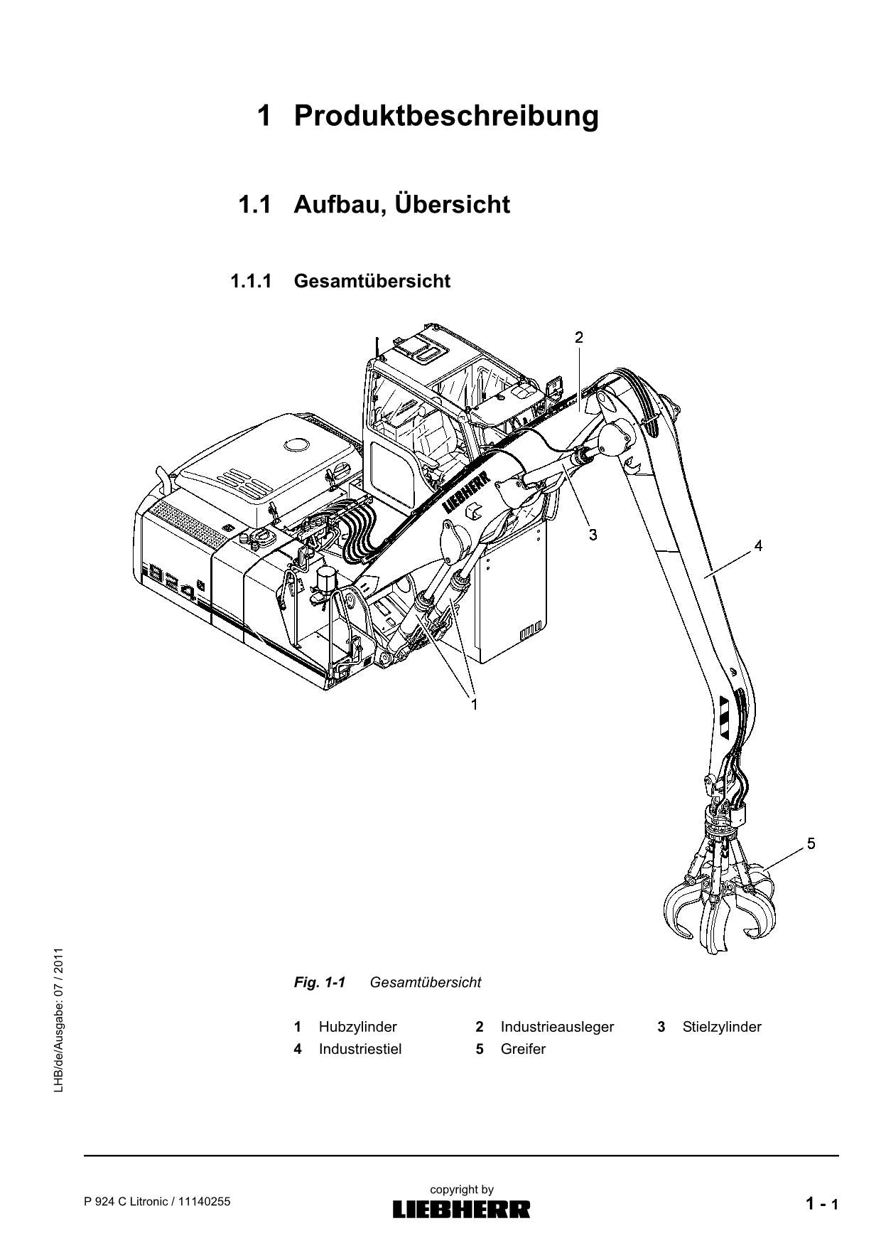 Liebherr P924 C Litronic Hydraulikbagger-Oberwagen Betriebsanleitung 2011