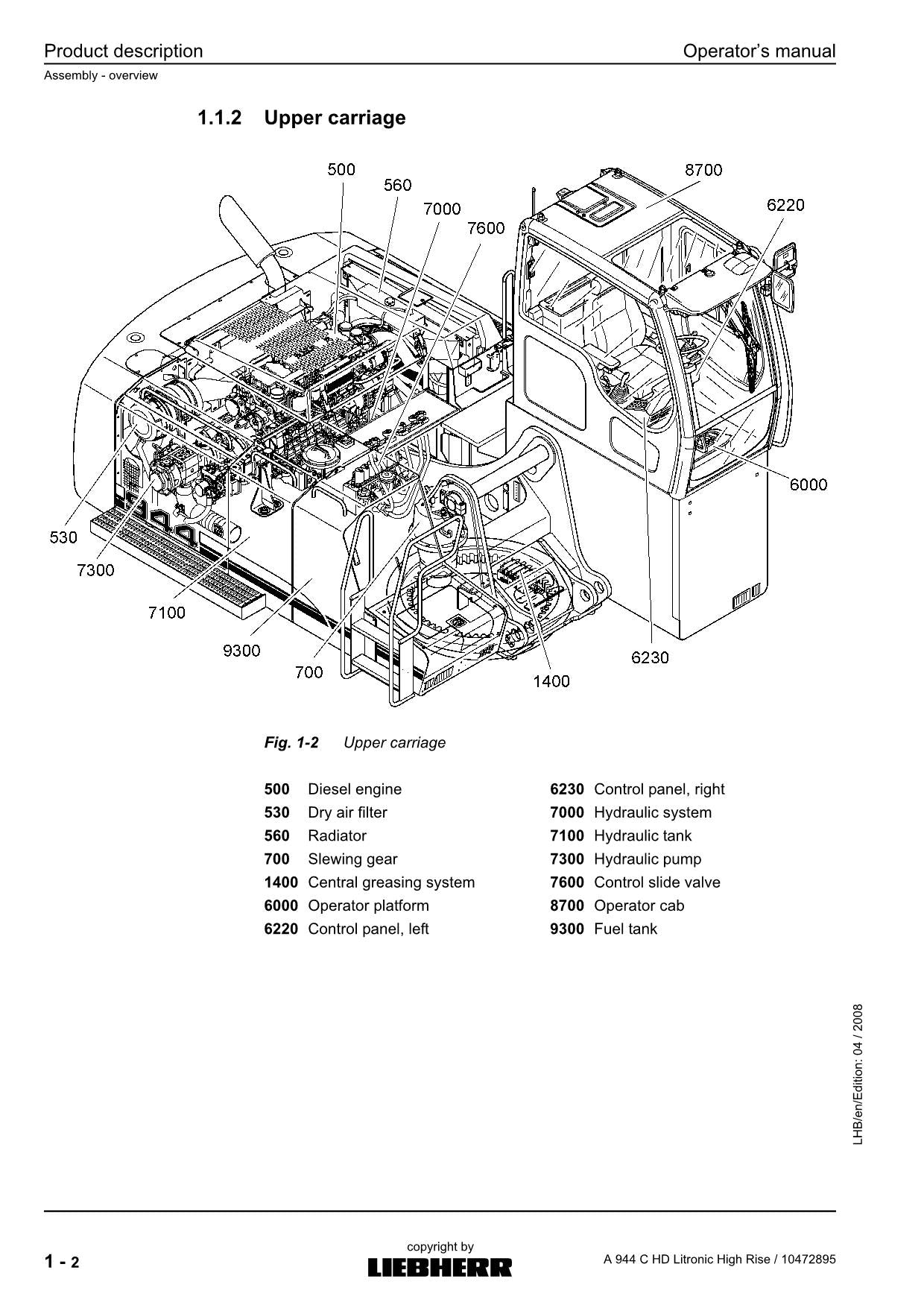 Liebherr A944 C HD Litronic High Rise EXCAVATOR LOGGING MACHINE Operators manual