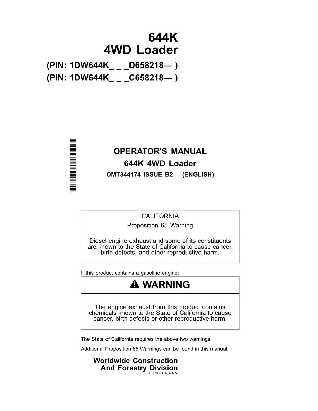 JOHN DEERE 644K LOADER OPERATORS MANUAL #5