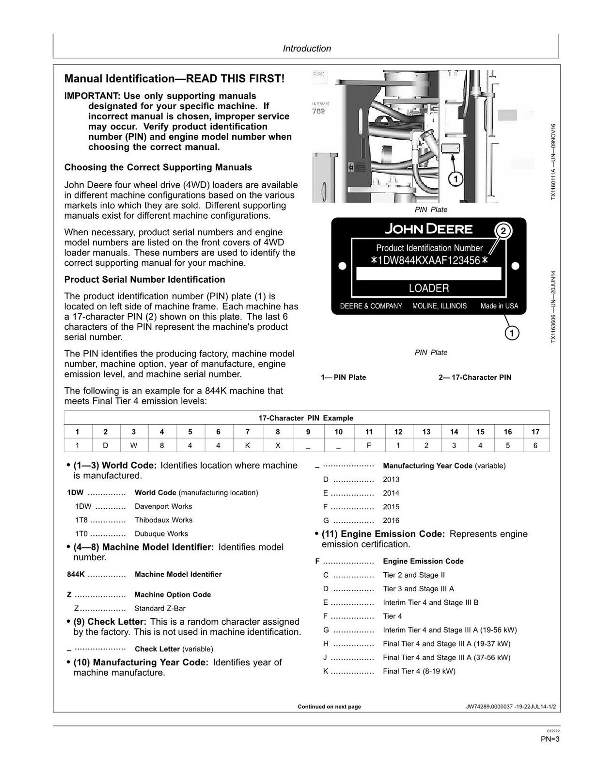 JOHN DEERE 844K SERIES II LOADER OPERATORS MANUAL #3