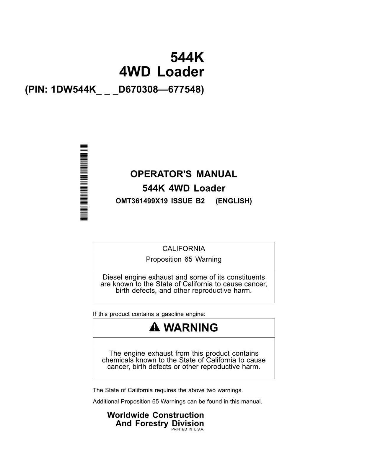 JOHN DEERE 544K LOADER OPERATORS MANUAL #5