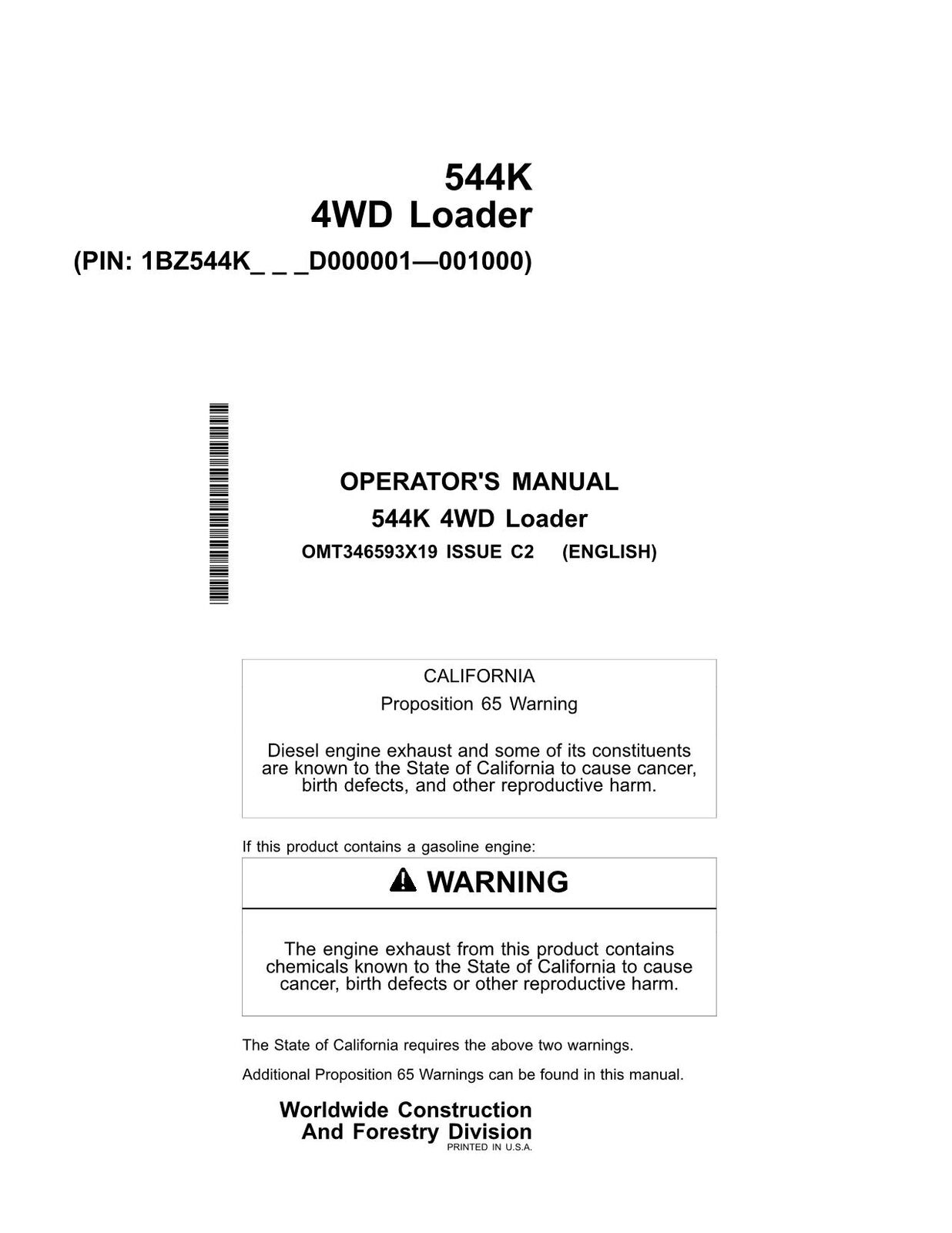 JOHN DEERE 544K LOADER OPERATORS MANUAL #6