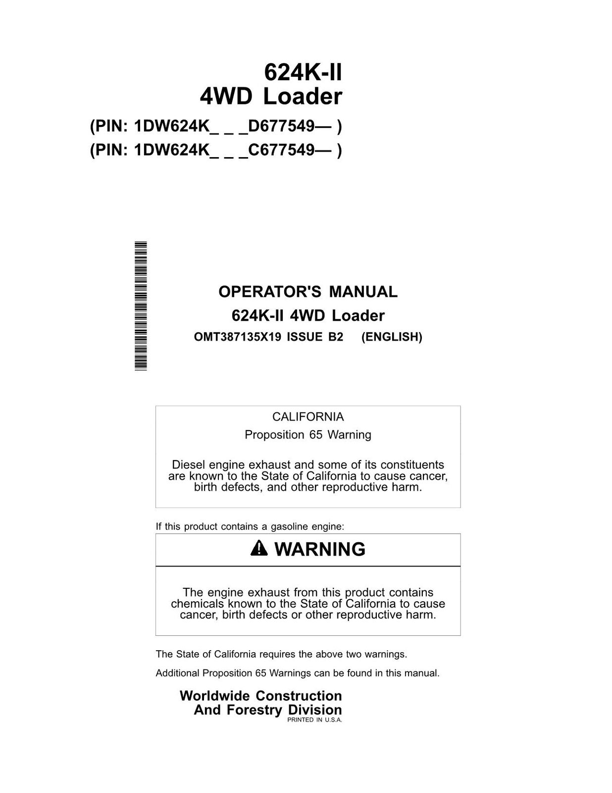 JOHN DEERE 624K SERIES II LOADER OPERATORS MANUAL #3