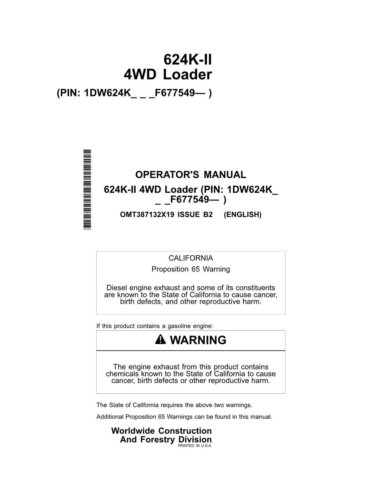 JOHN DEERE 624K SERIES II LOADER OPERATORS MANUAL #2