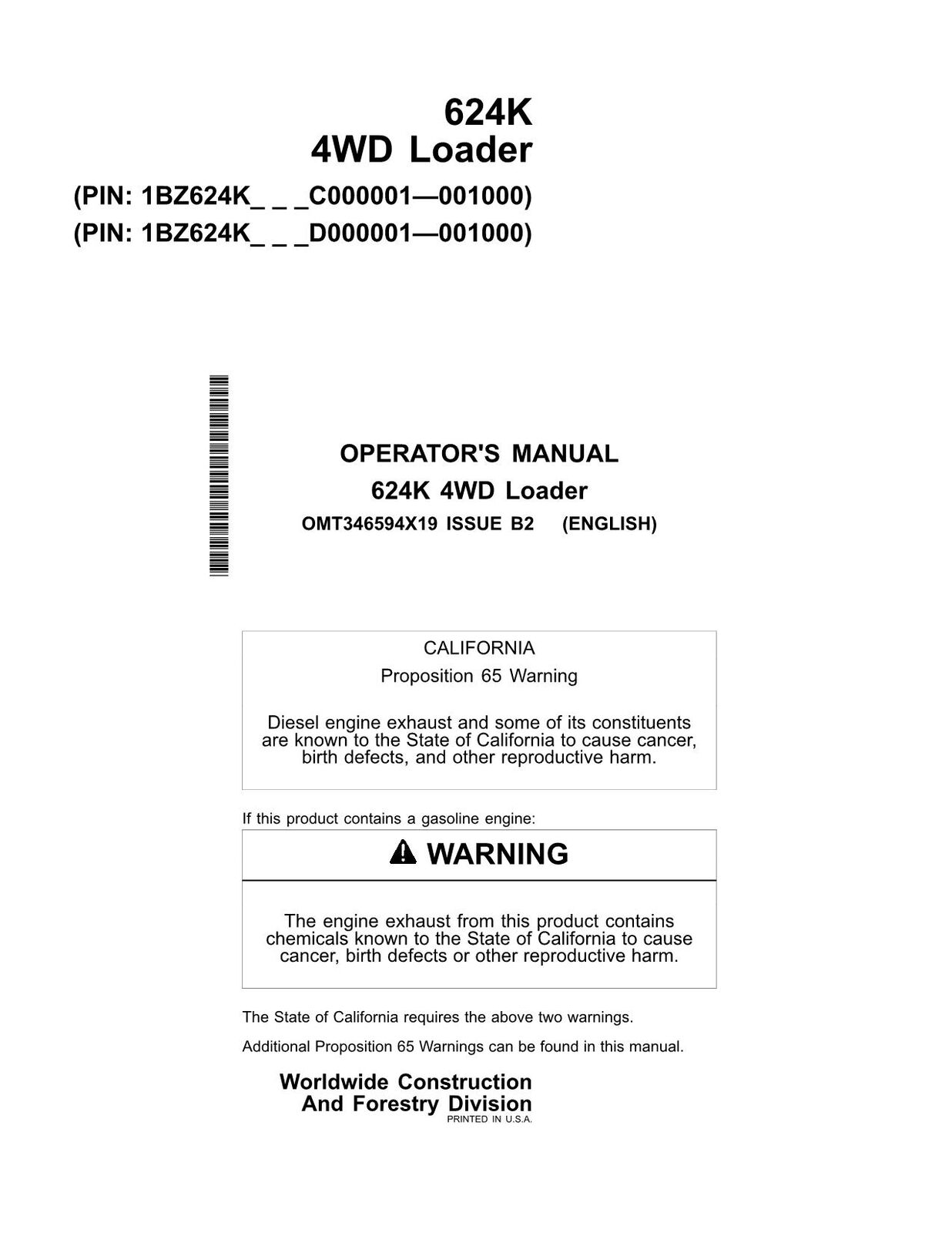 JOHN DEERE 624K LOADER OPERATORS MANUAL #6