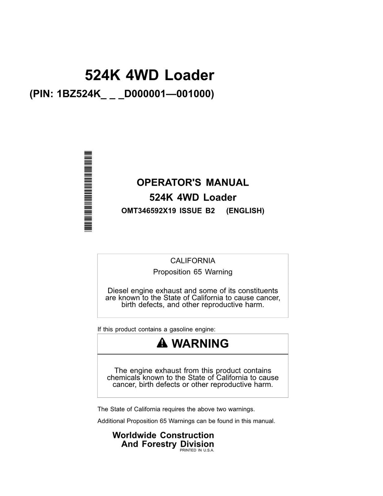 JOHN DEERE 524K LOADER OPERATORS MANUAL #5