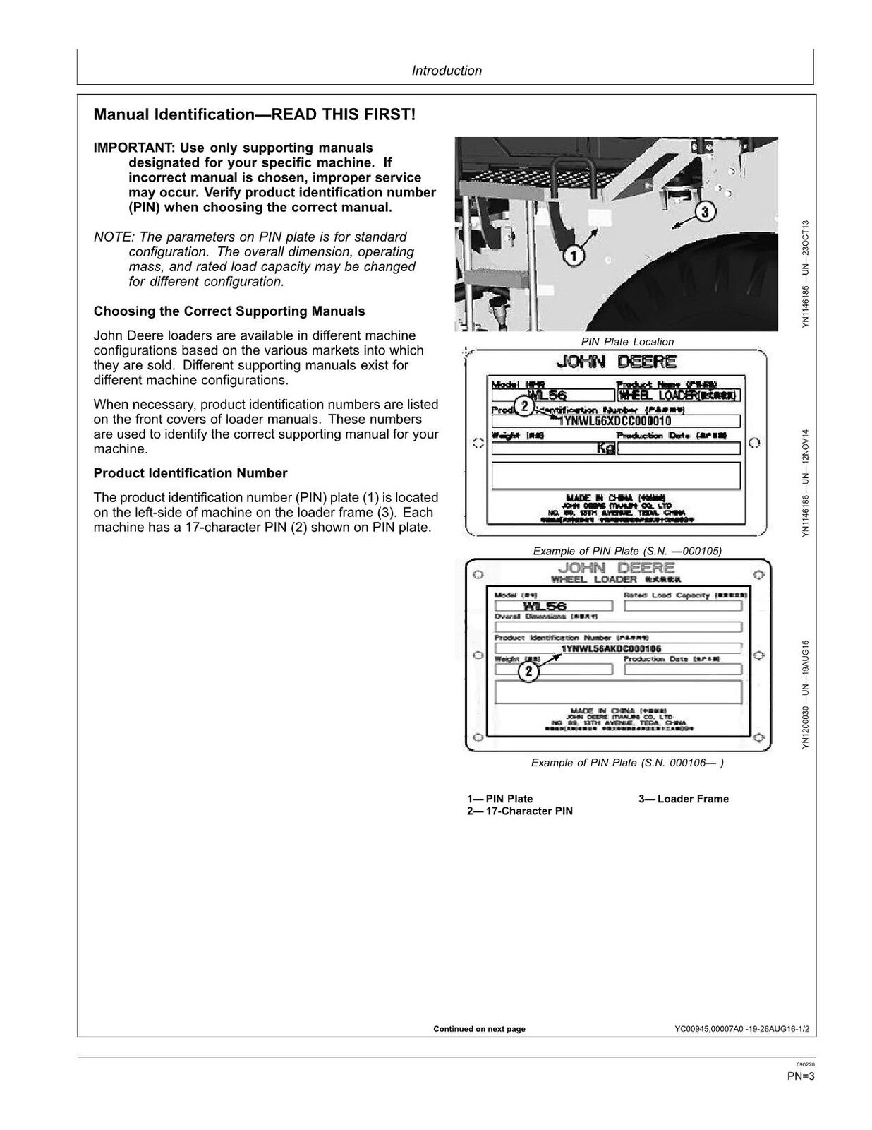 JOHN DEERE WL56 LOADER OPERATORS MANUAL #1