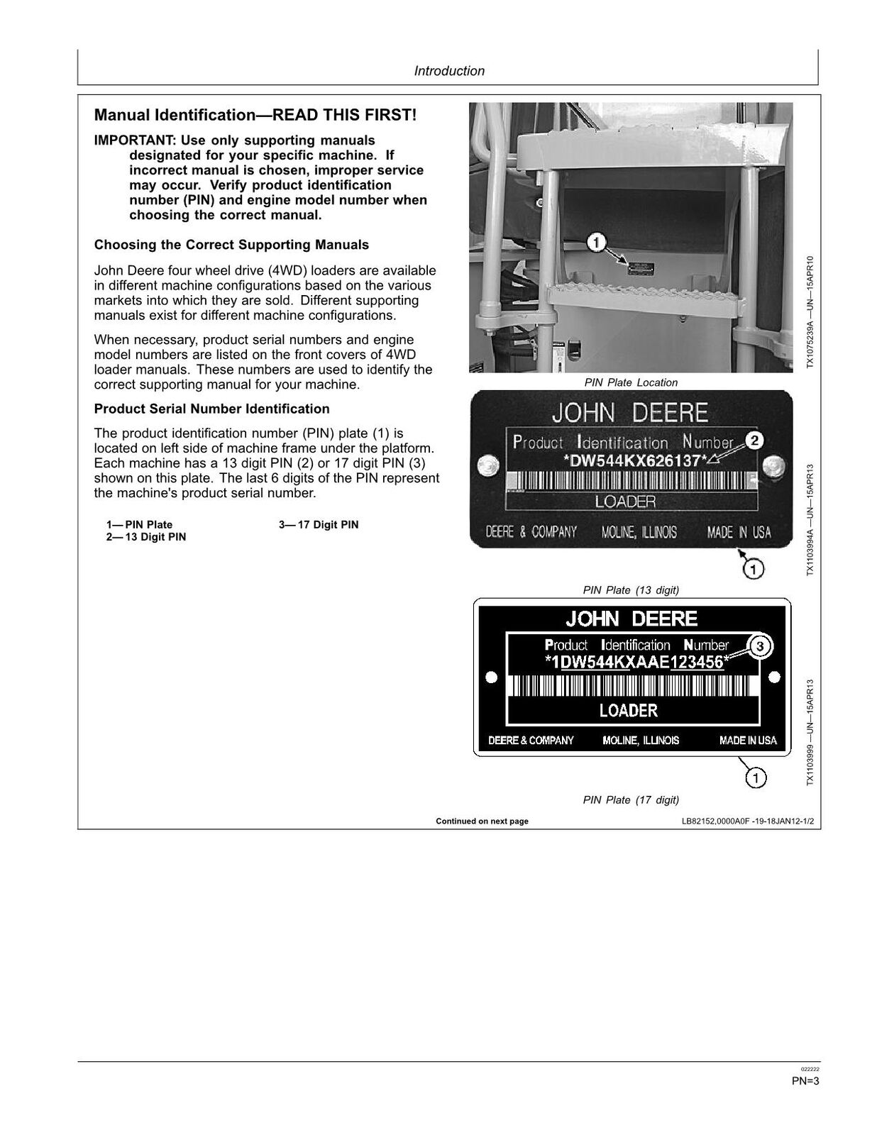 JOHN DEERE 544K LOADER OPERATORS MANUAL #3