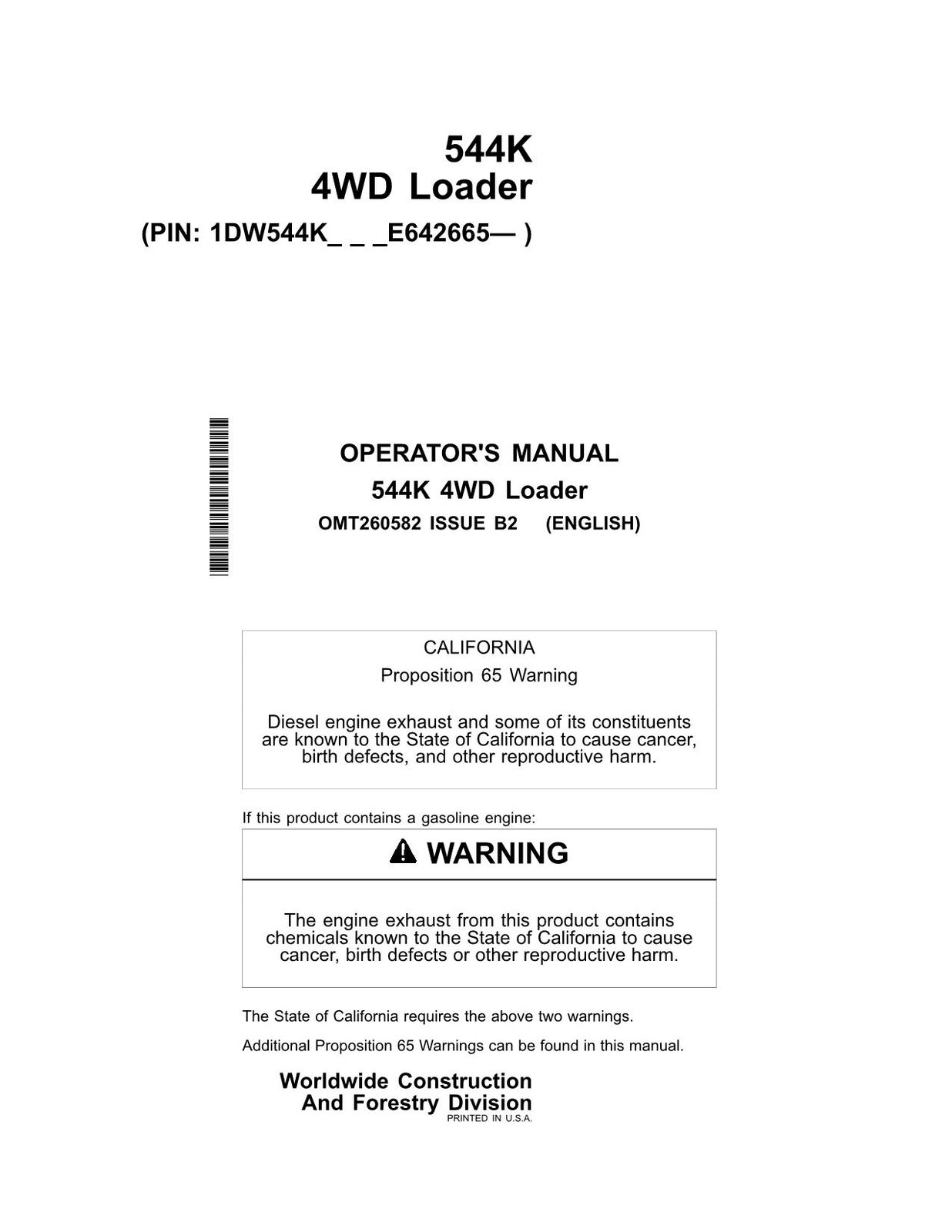 JOHN DEERE 544K LOADER OPERATORS MANUAL #3