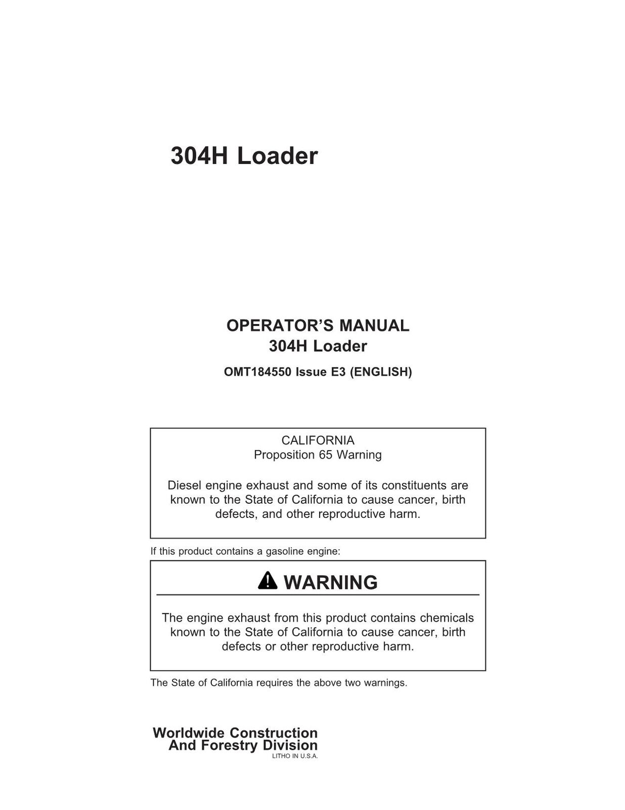 JOHN DEERE 304H LOADER OPERATORS MANUAL