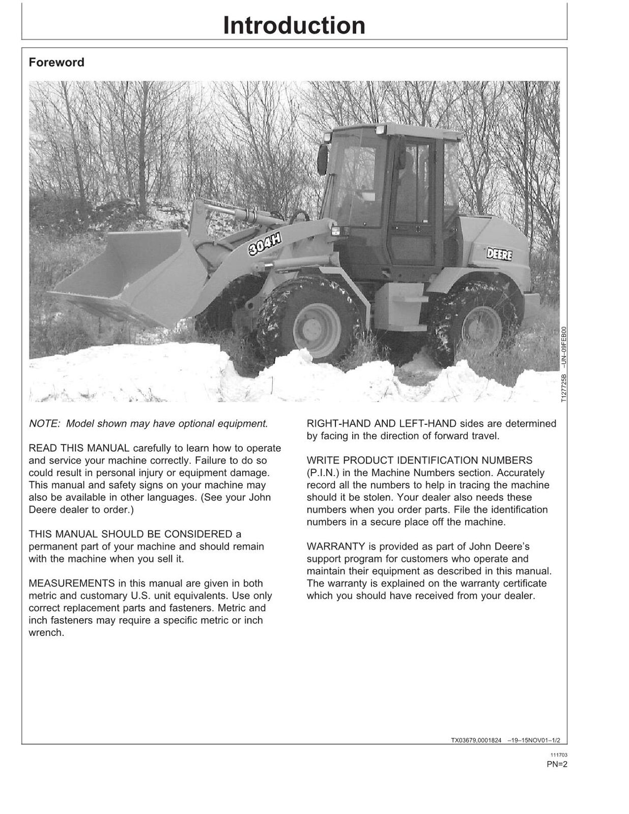 JOHN DEERE 304H LOADER OPERATORS MANUAL