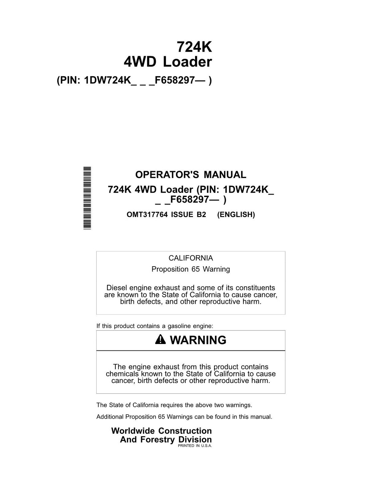 JOHN DEERE 724K LOADER OPERATORS MANUAL #3