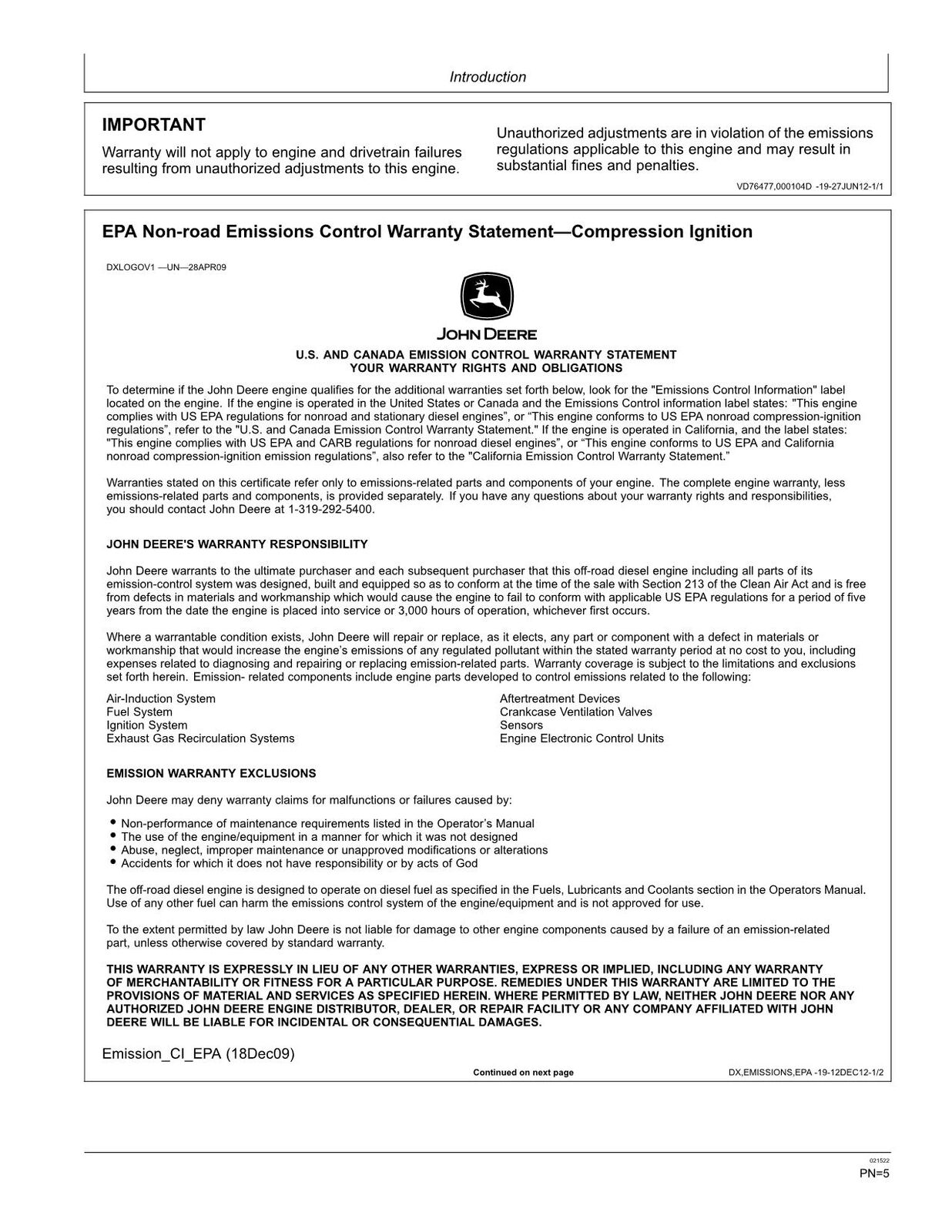 MANUEL D'UTILISATION DU CHARGEUR JOHN DEERE 724K 1DW724K_ _ _E634315—658064 