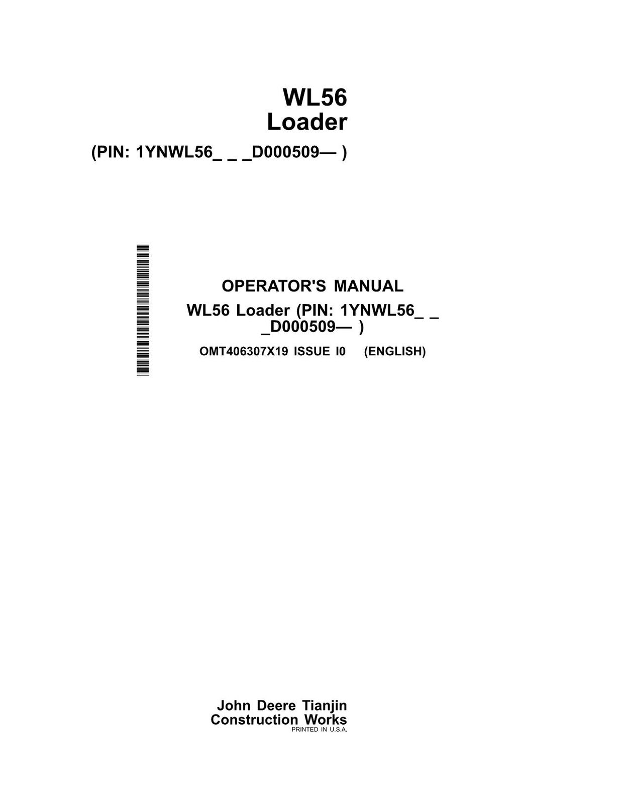 JOHN DEERE WL56 LOADER OPERATORS MANUAL #2